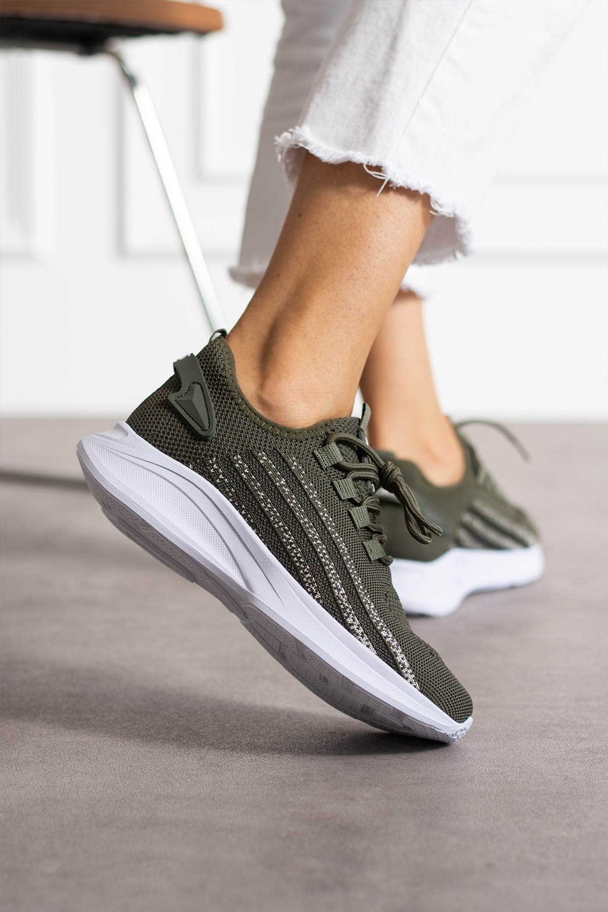 Unisex Yıkanabilir Rahat Hava Alabilen Kokusuz Triko Spor Ayakkabı Sneaker 015 - Haki Buz
