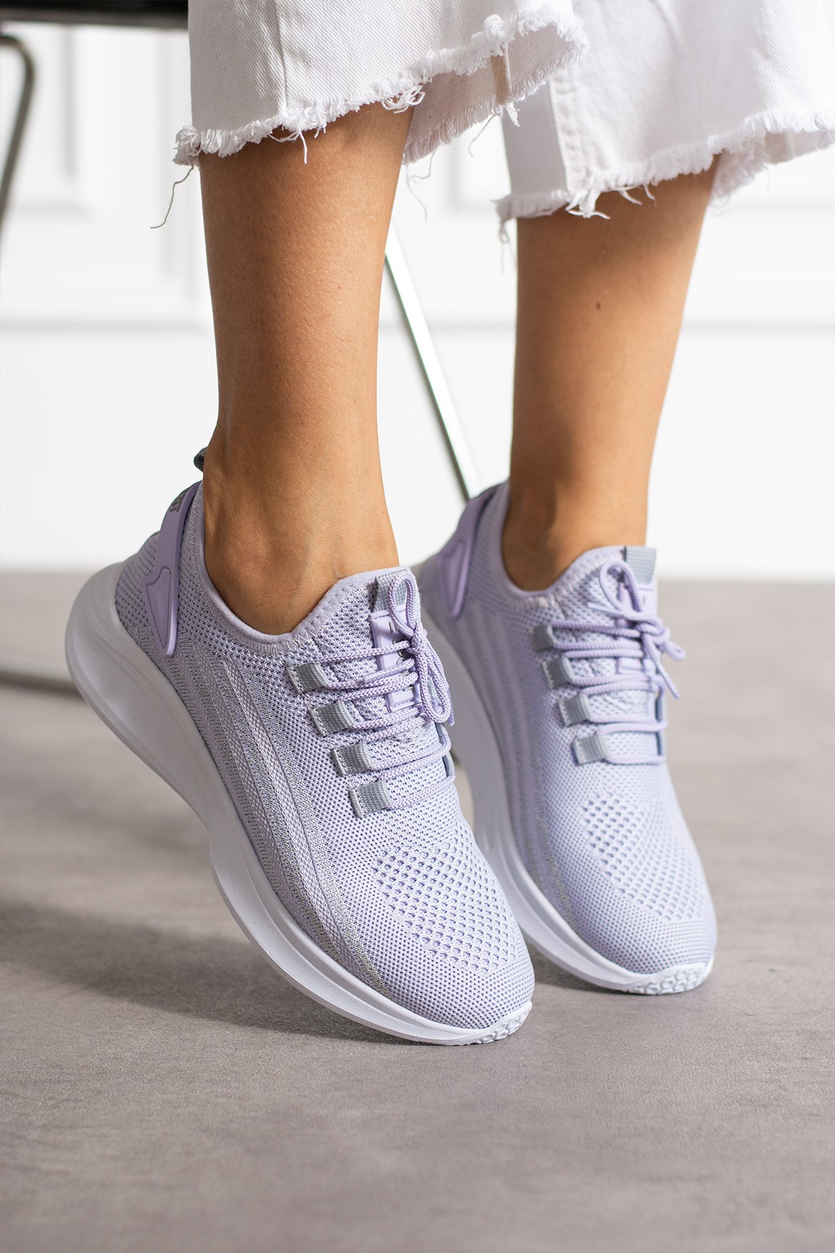 Unisex Yıkanabilir Rahat Hava Alabilen Kokusuz Triko Spor Ayakkabı Sneaker 015 - Lila Buz