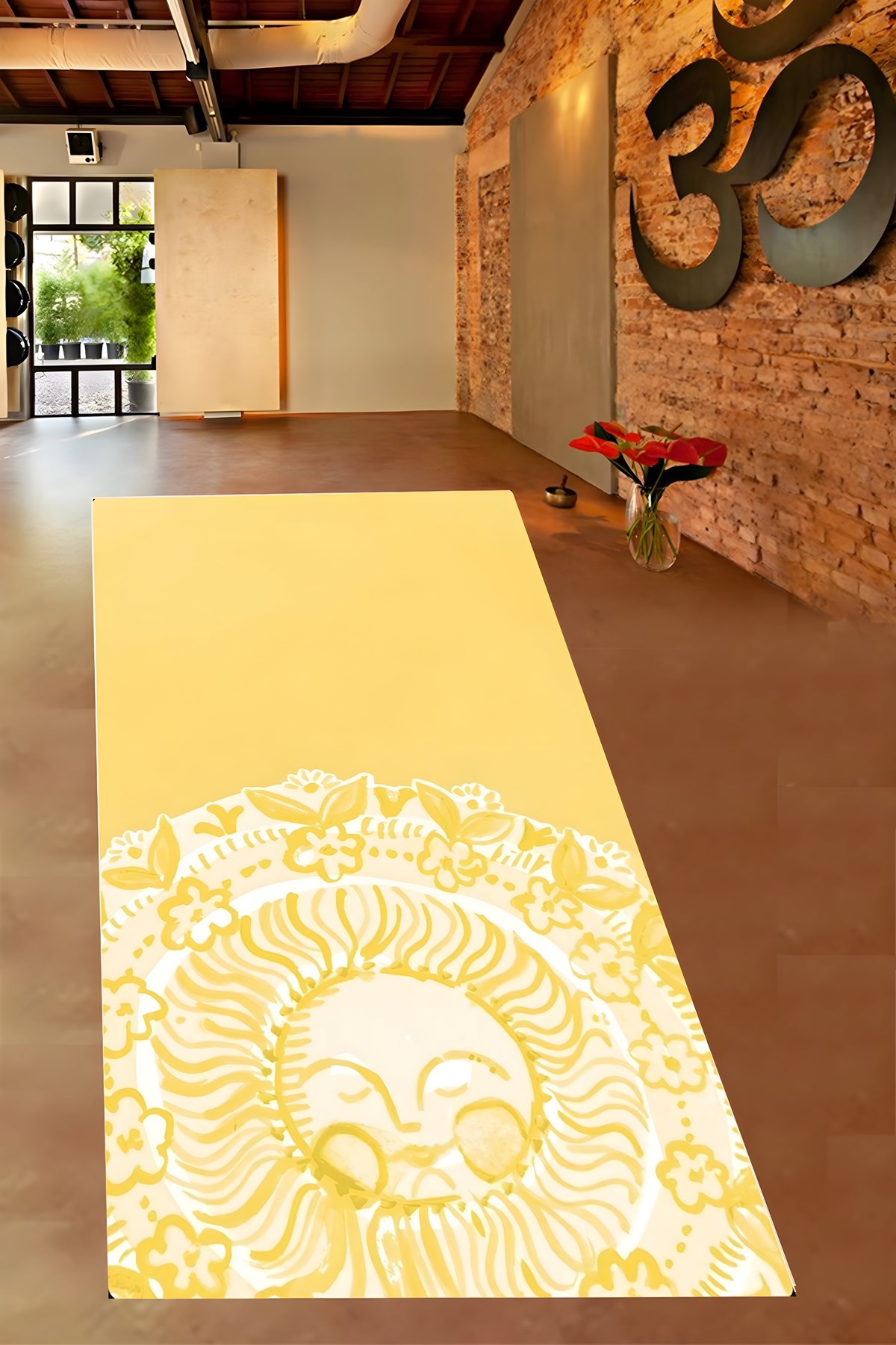 Sarı Zemin Bohem Güneş Desenli Yıkanabilir Kaymaz Taban Leke Tutmaz Yoga Matı Pilates Minderi