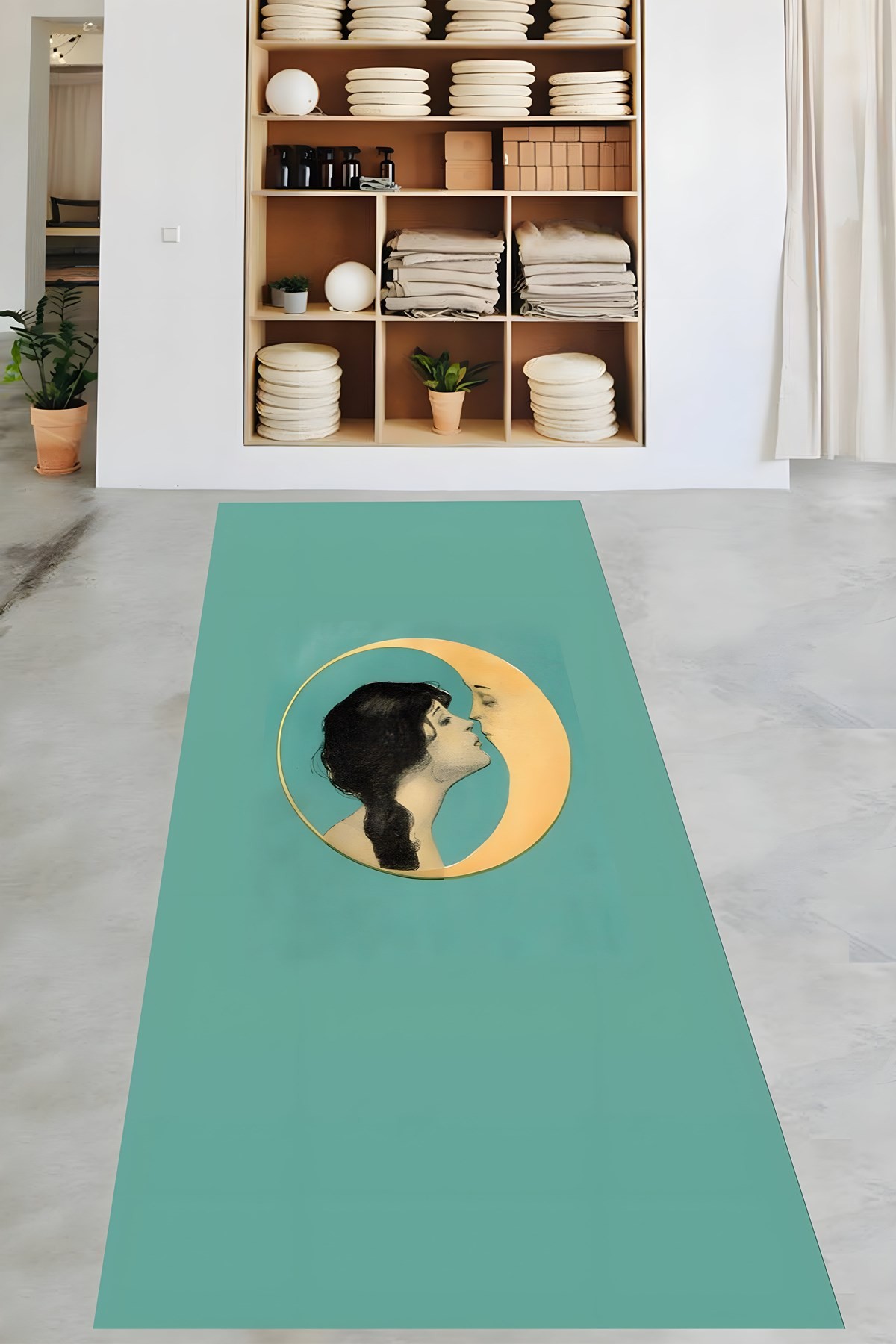 Vintage Ay Ve Kadın Yıkanabilir Kaymaz Taban Leke Tutmaz Yoga Matı Pilates Minderi