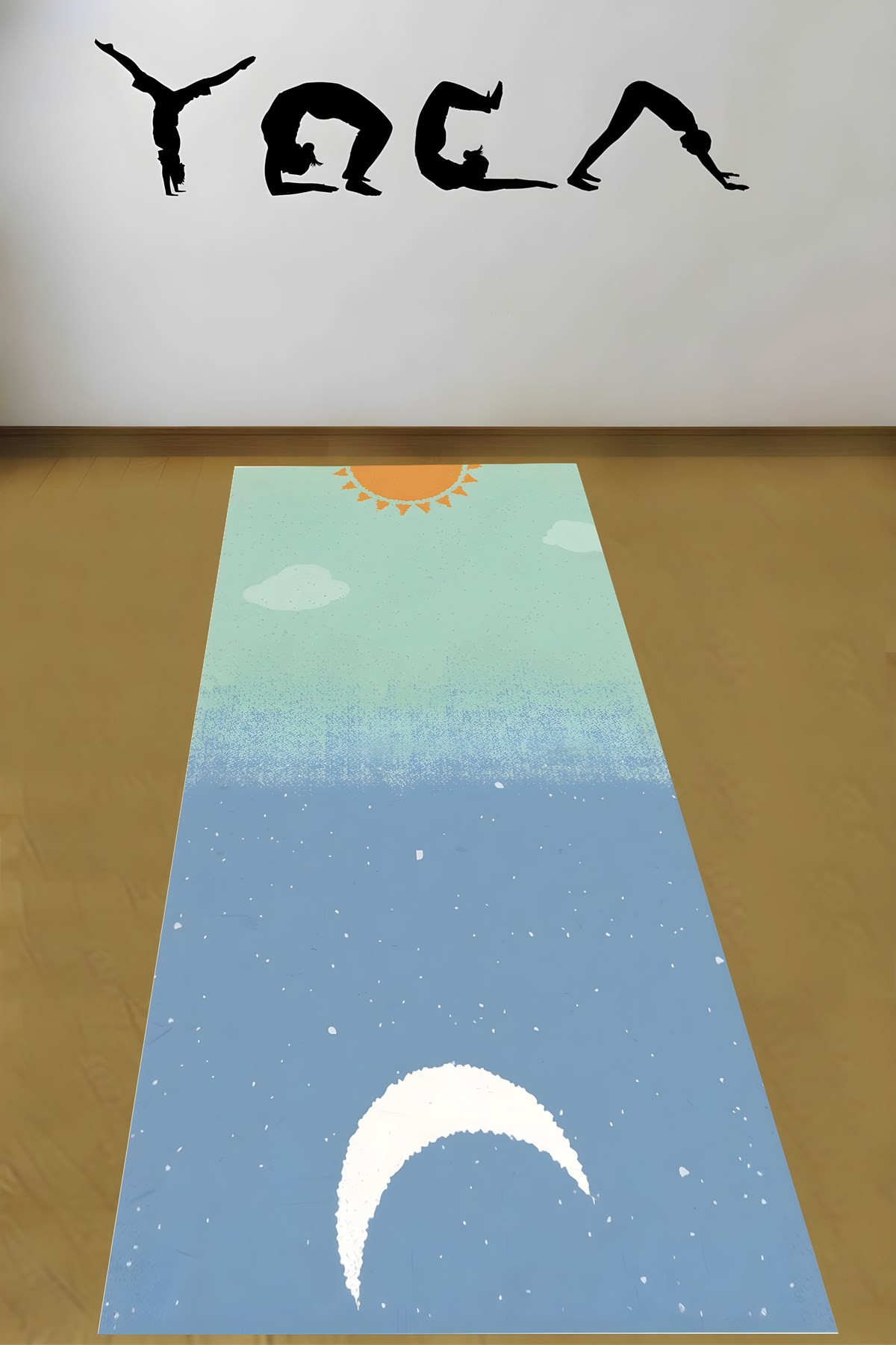 Mavi Gökyüzü Güneş Ve Ay Yıkanabilir Kaymaz Taban Leke Tutmaz Yoga Matı Pilates Minderi