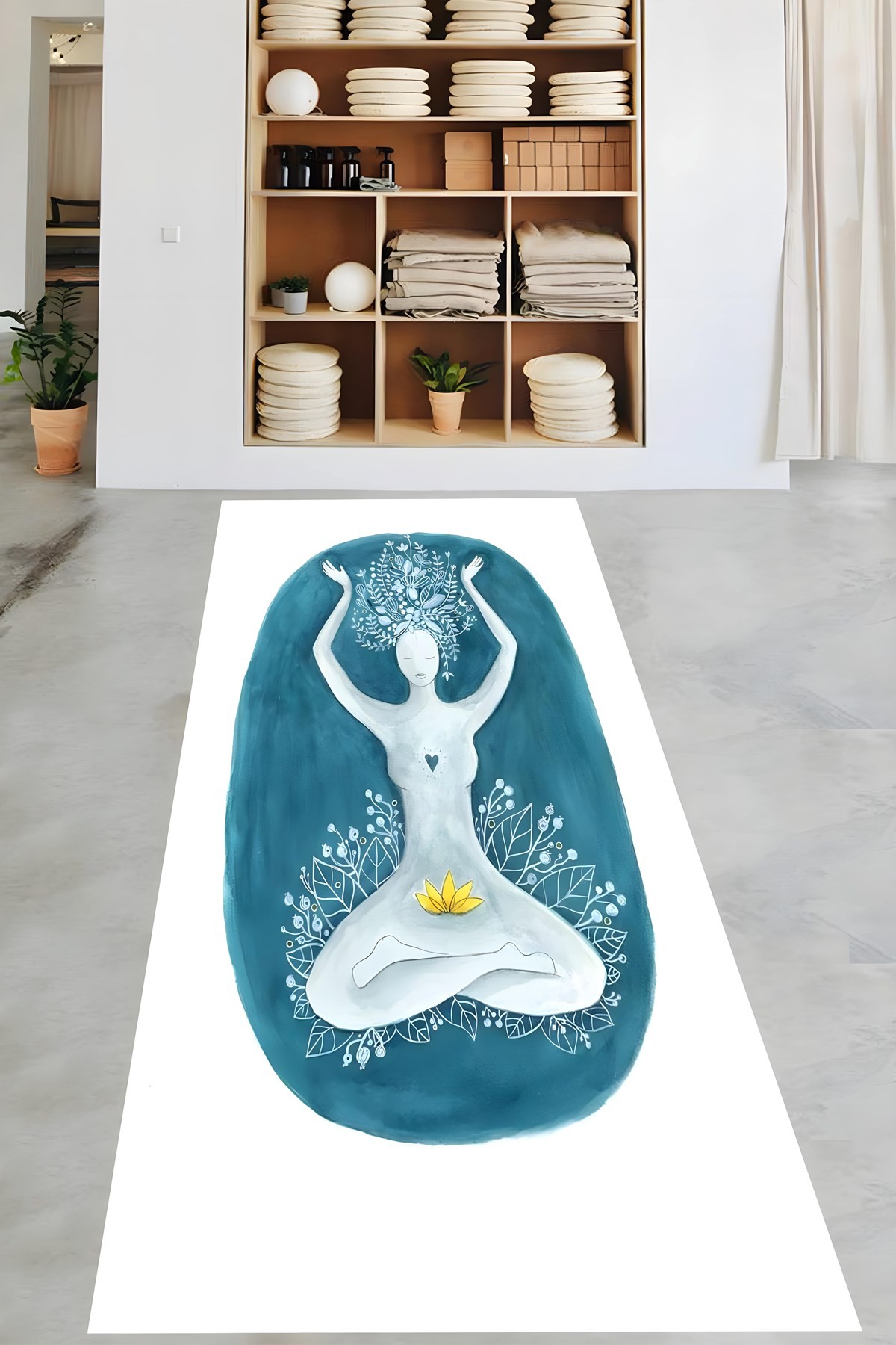 Soyut İnsan Meditator Desenli Yıkanabilir Kaymaz Taban Leke Tutmaz Yoga Matı Pilates Minderi