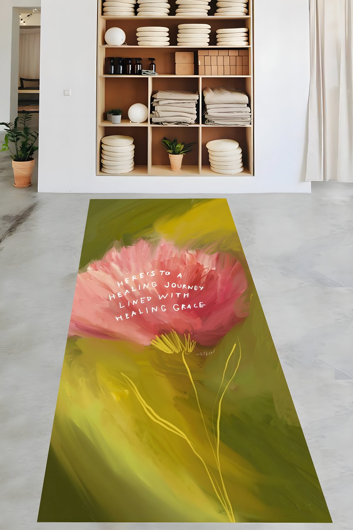 Minimalist Çiçek Desenli Yıkanabilir Kaymaz Taban Leke Tutmaz Yoga Matı Pilates Minderi