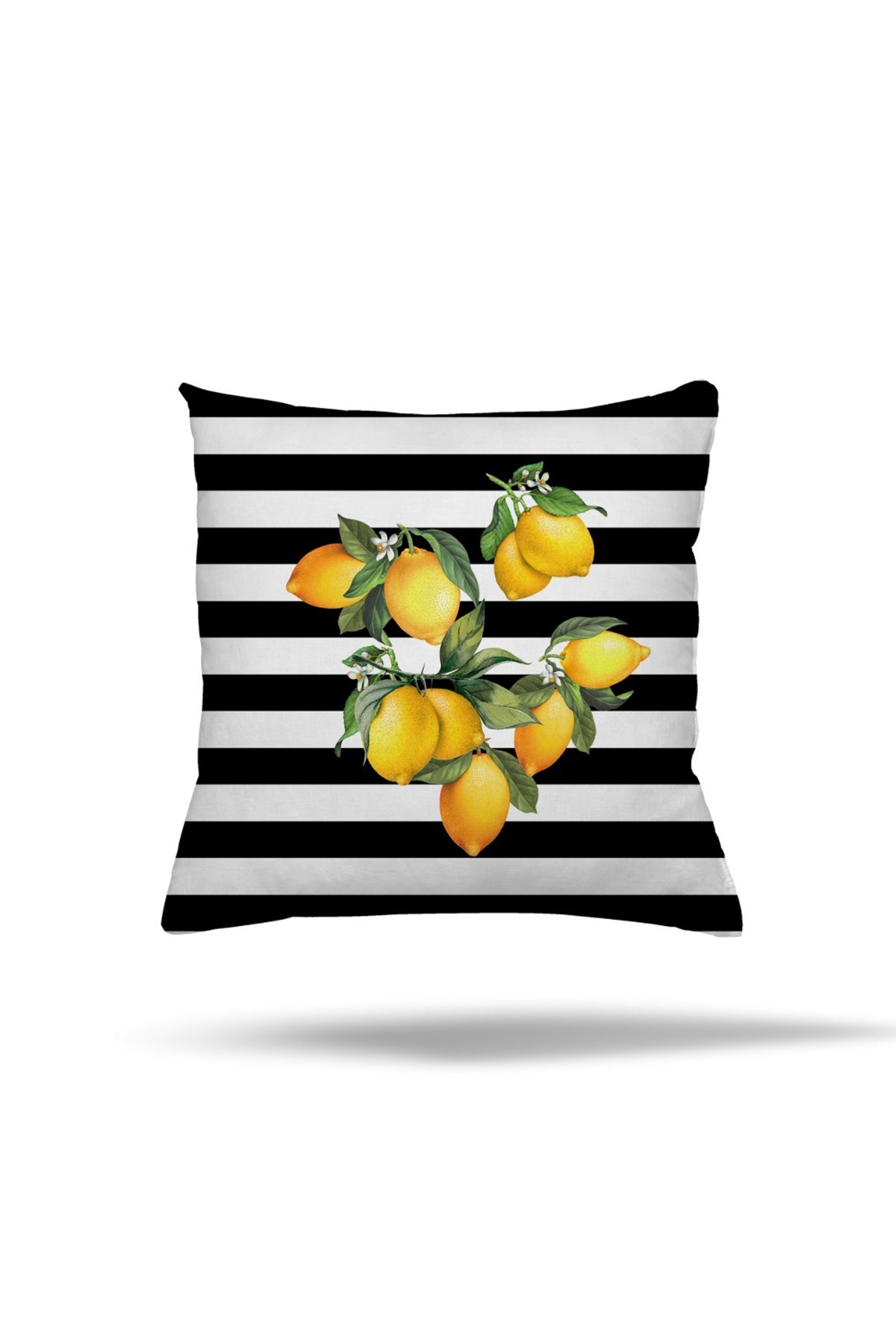 Fermuarlı Yastık Kılıfı Limon Desen Kırlent Kılıfı Koltuk Yastık Kılıfı YSTK1021 Sarı-Siyah