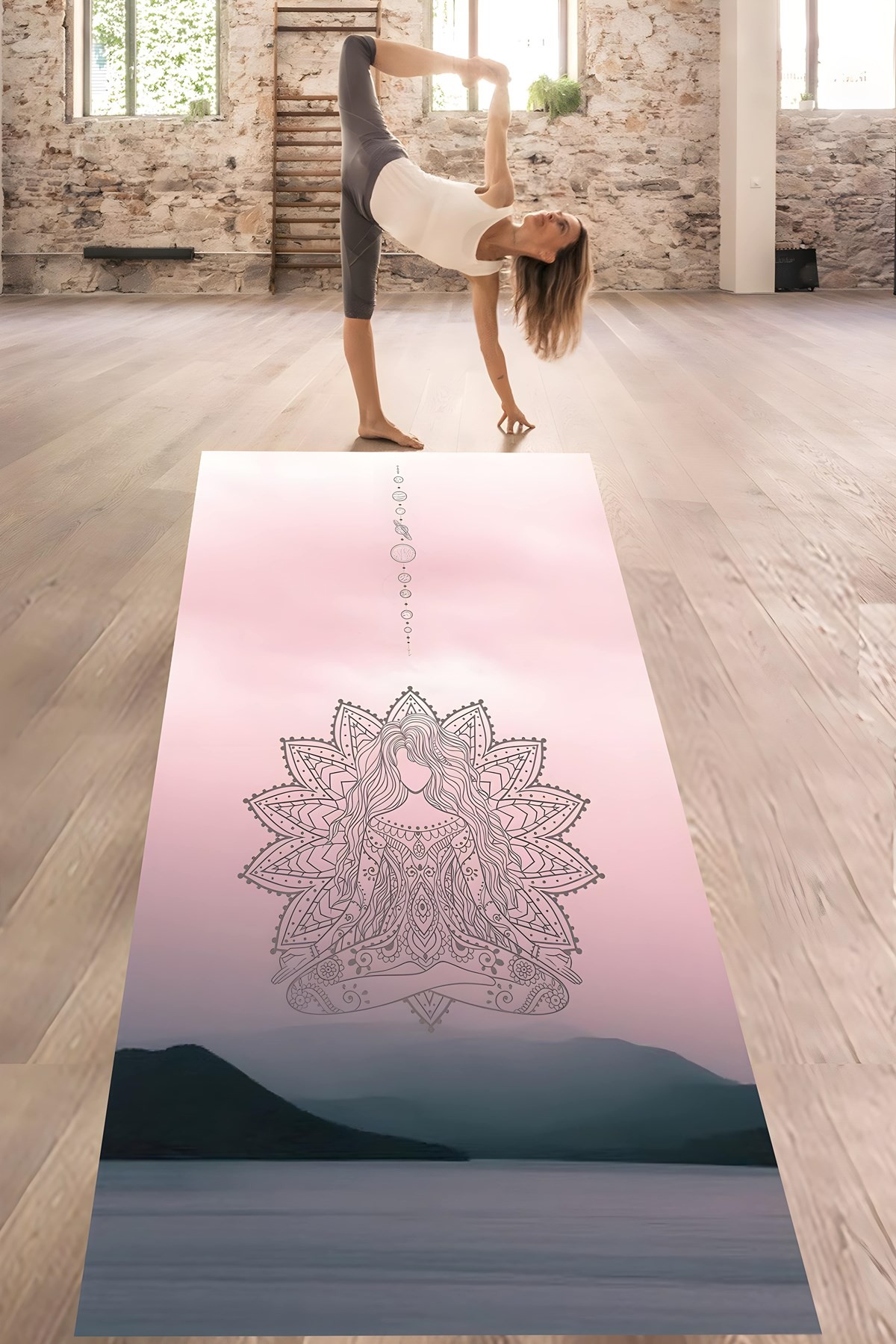 Mandala Ve Çakra Desenli Yıkanabilir Kaymaz Taban Leke Tutmaz Yoga Matı Pilates Minderi