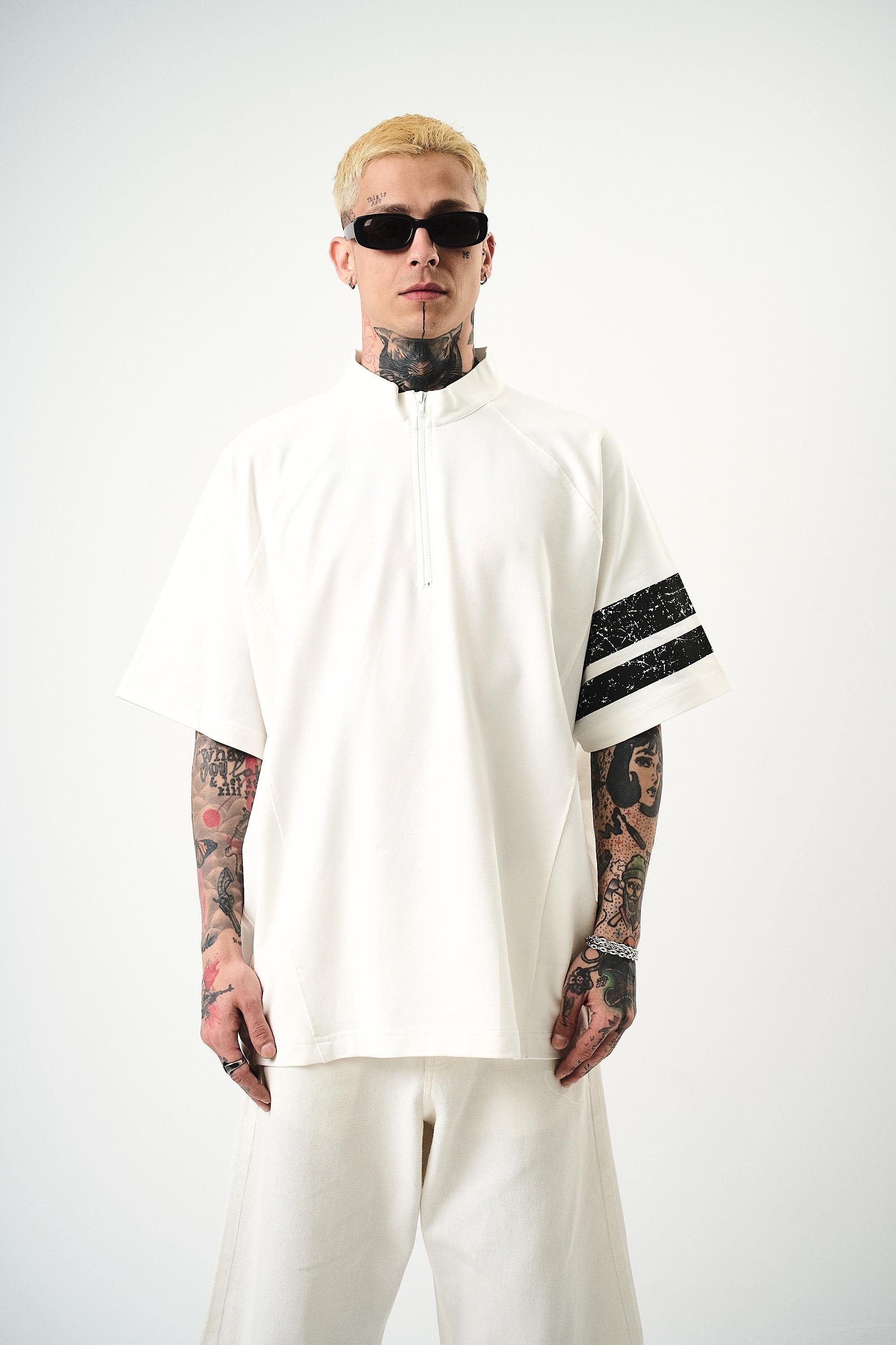 Erkek 84 Zone Baskılı Oversize T-Shirt - beyaz