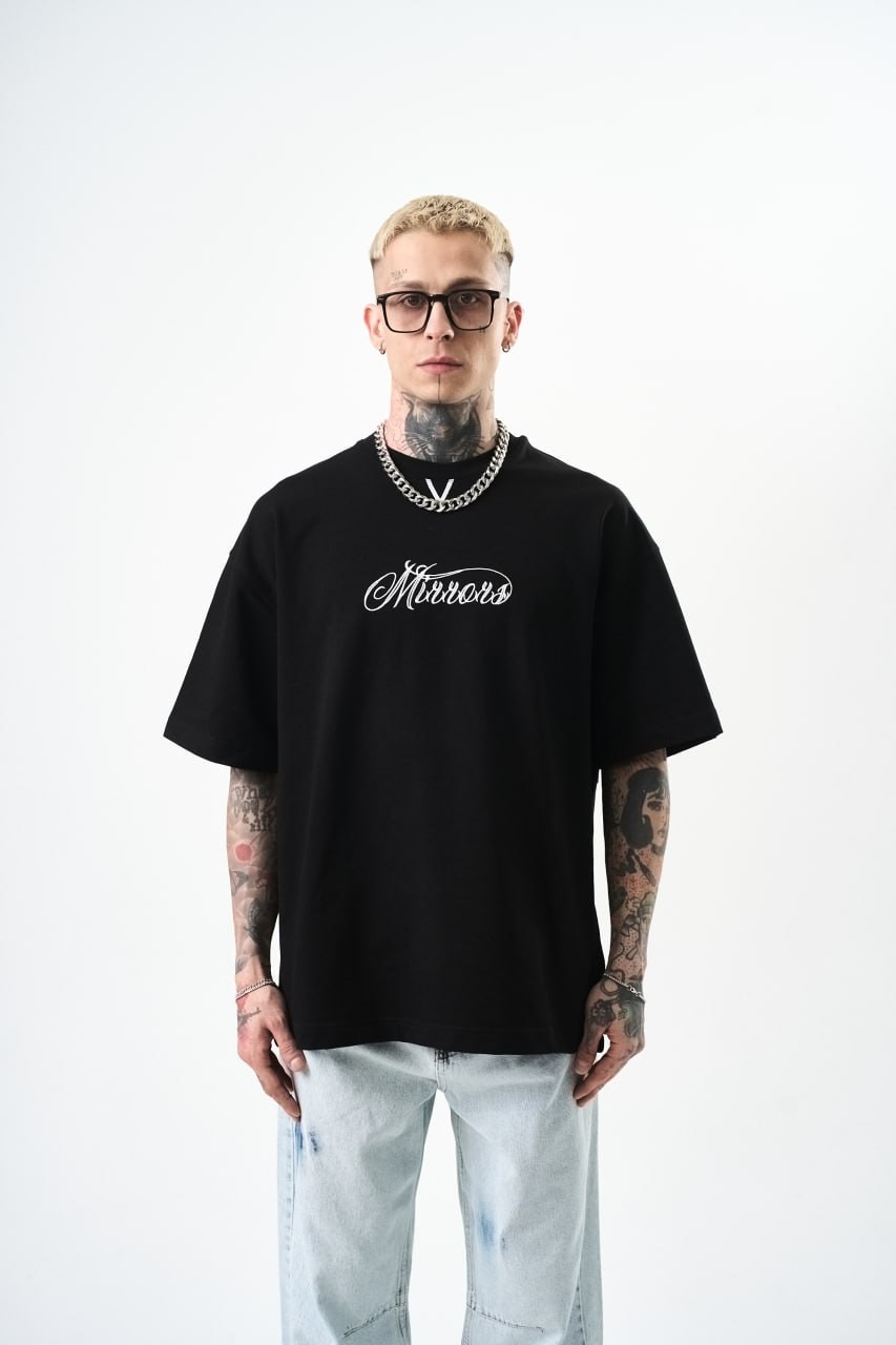 Erkek  Mirrors Oversize T-Shirt - Siyah
