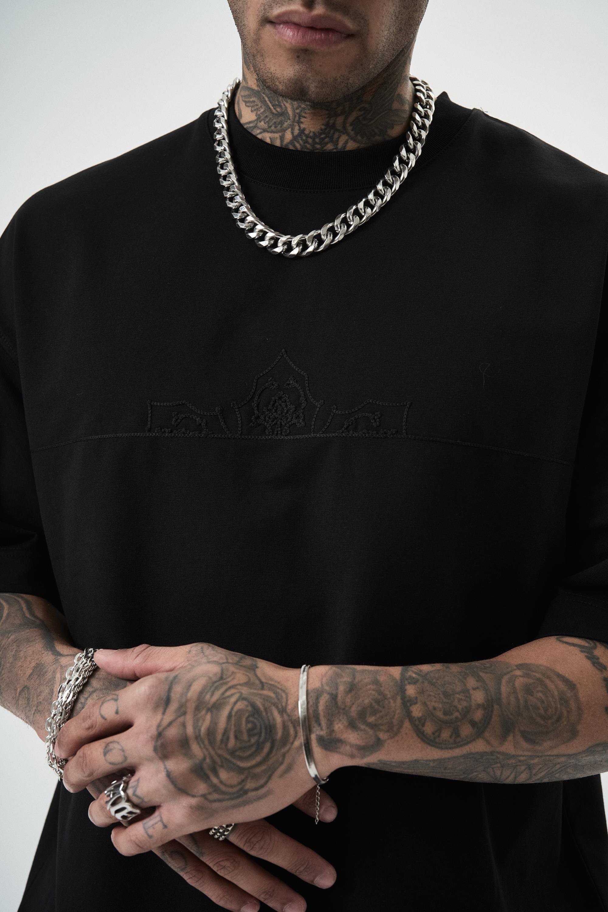 Erkek Focus Nakış Detaylı Oversize T-Shirt