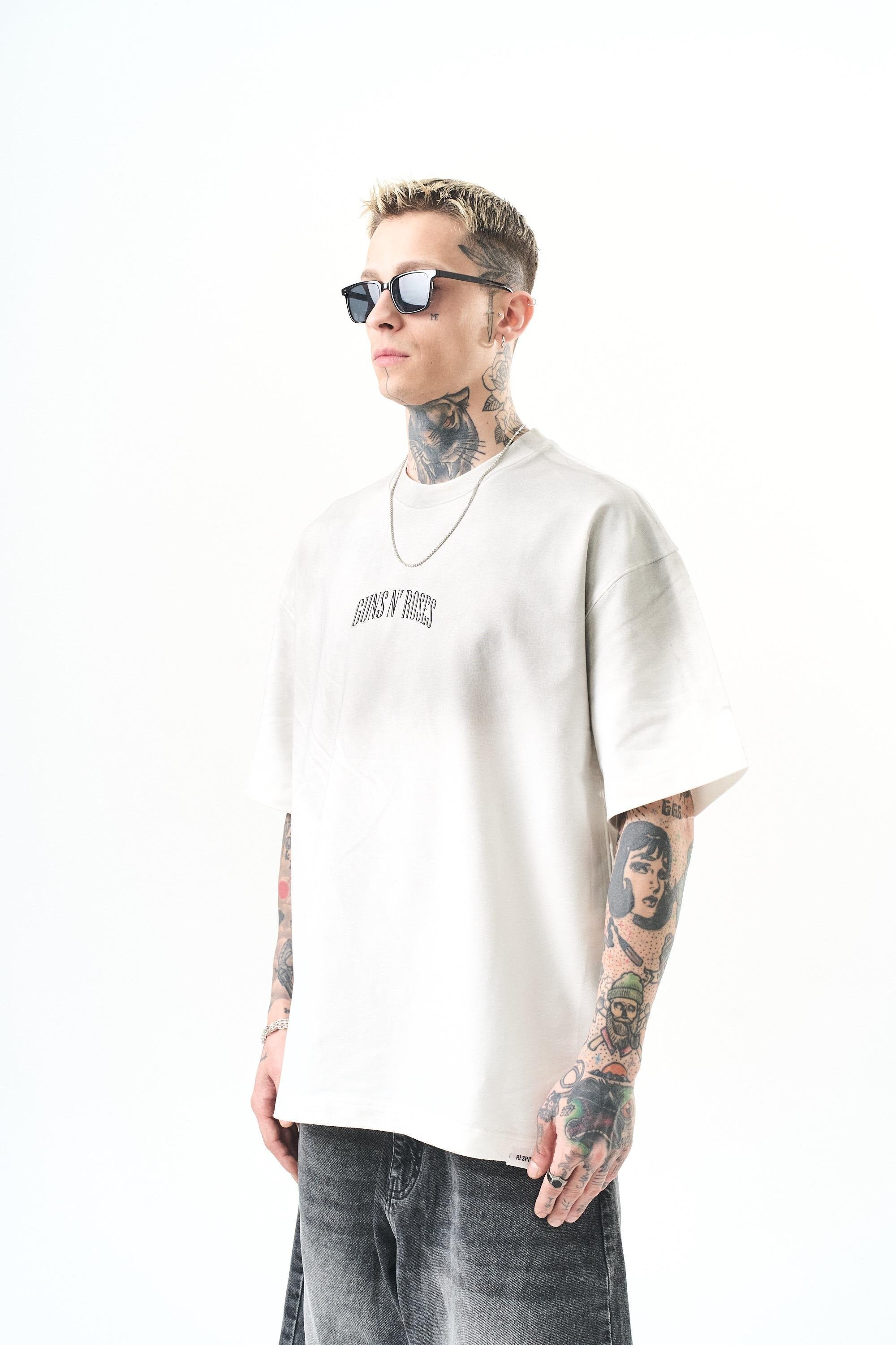 Erkek Guns Roses Baskılı Oversize T-Shirt