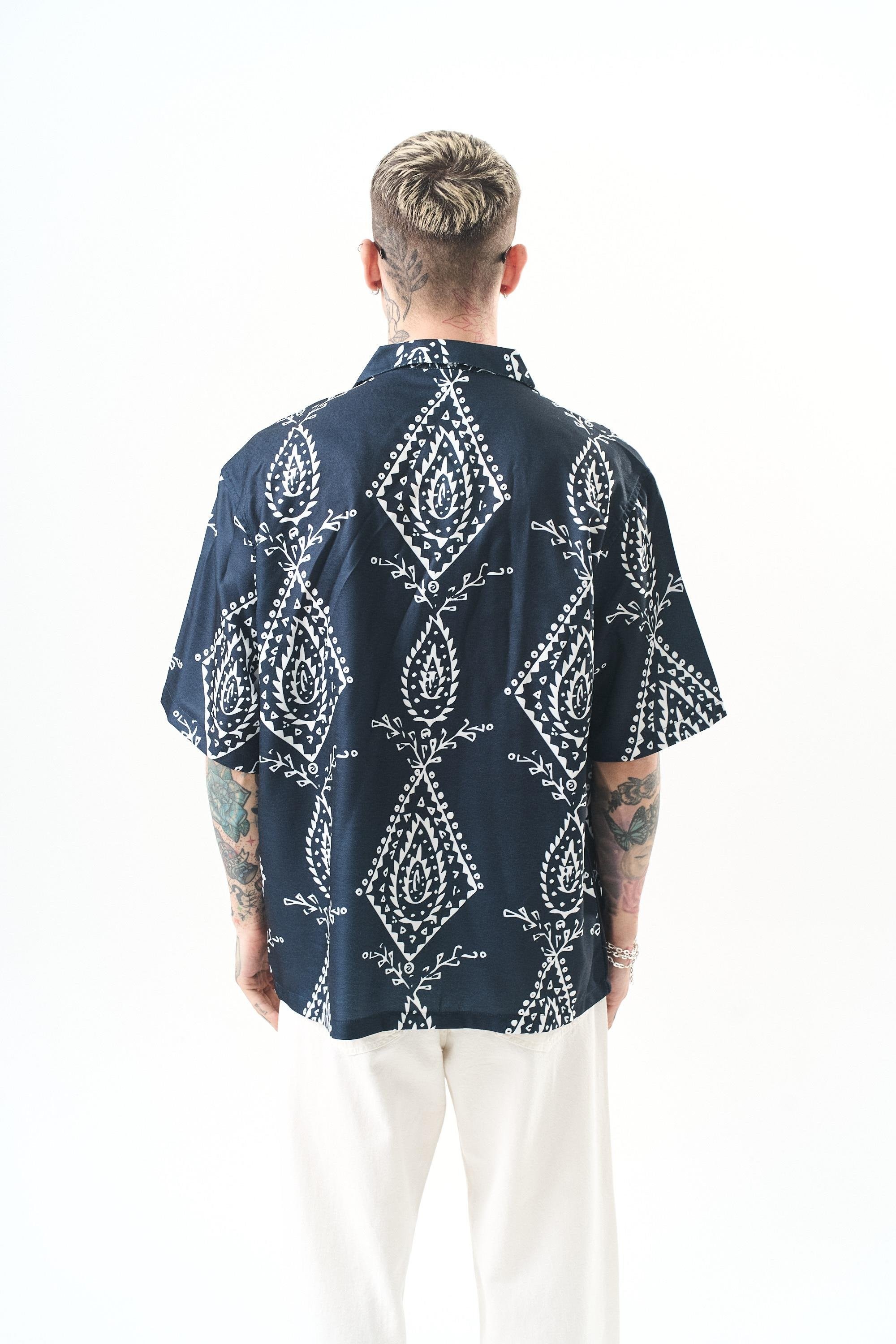 Erkek Pais Pattern Baskılı Oversize Gömlek