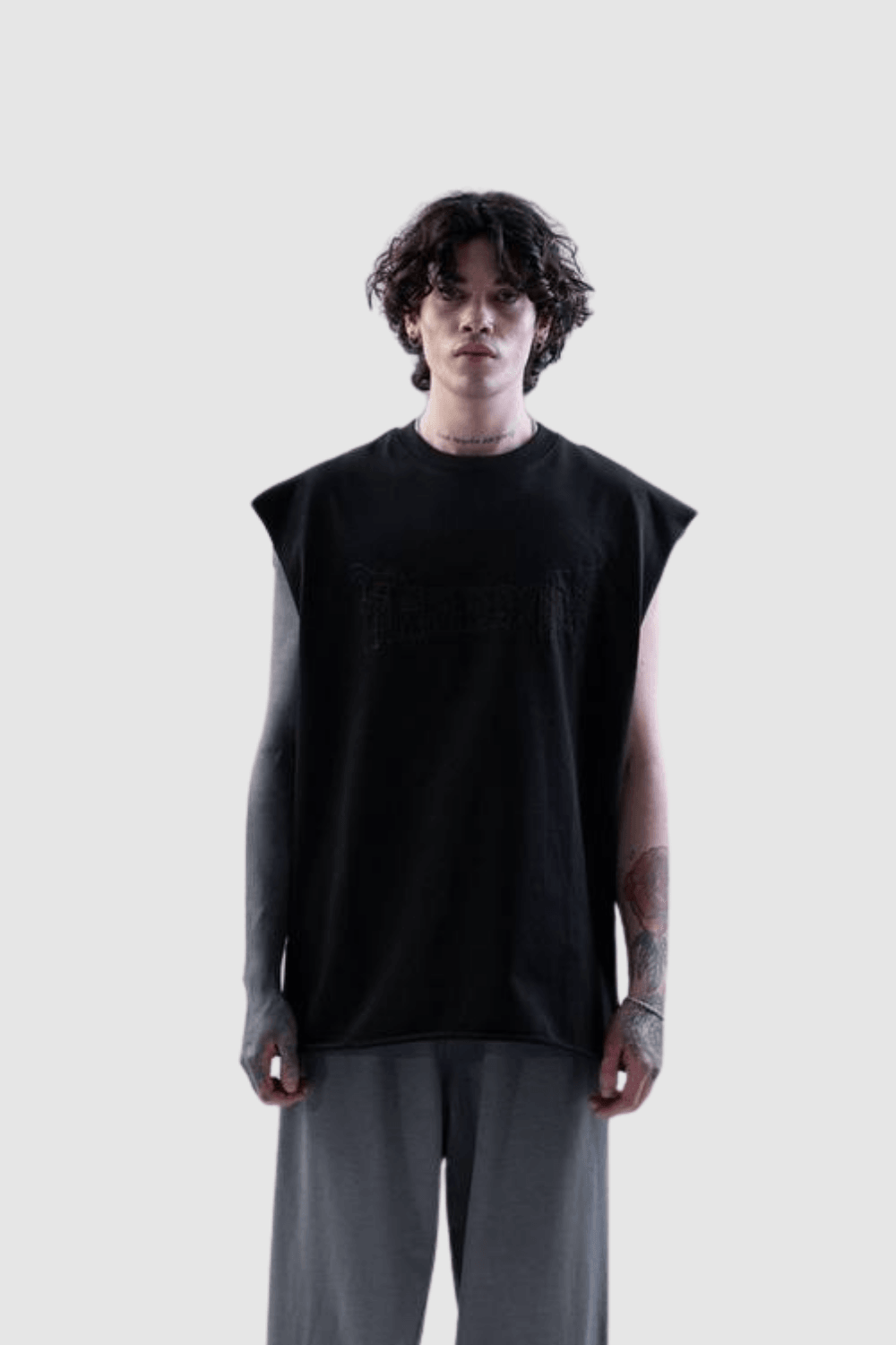 Erkek Freedom Baskılı Oversize Atlet - Siyah