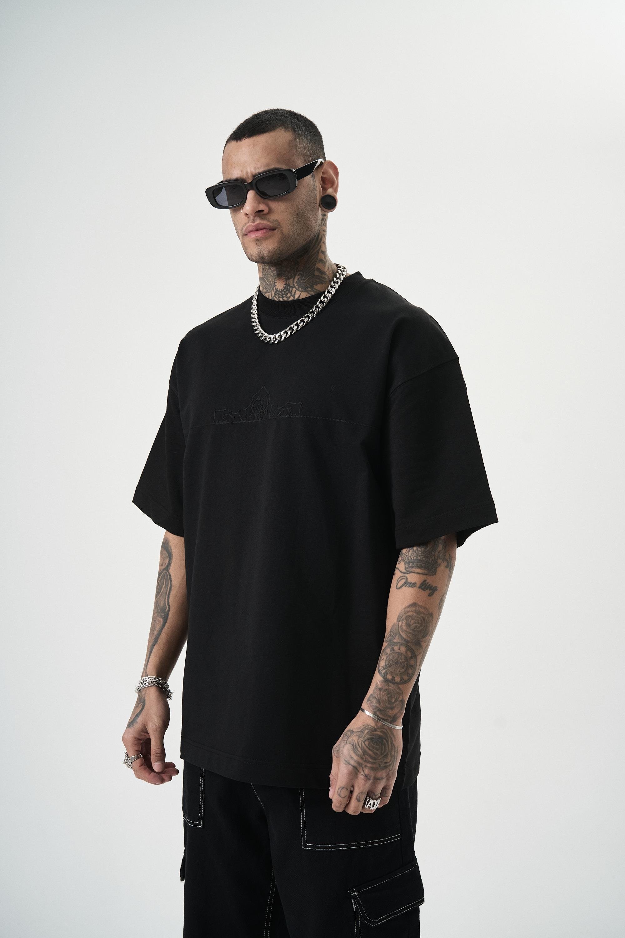 Erkek Focus Nakış Detaylı Oversize T-Shirt