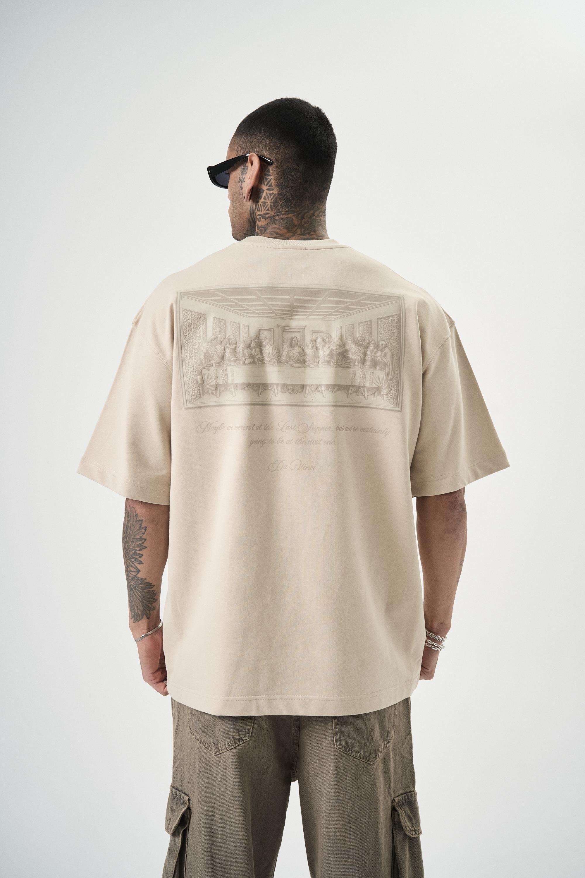 Erkek Da Vinci Baskılı Oversize T-Shirt