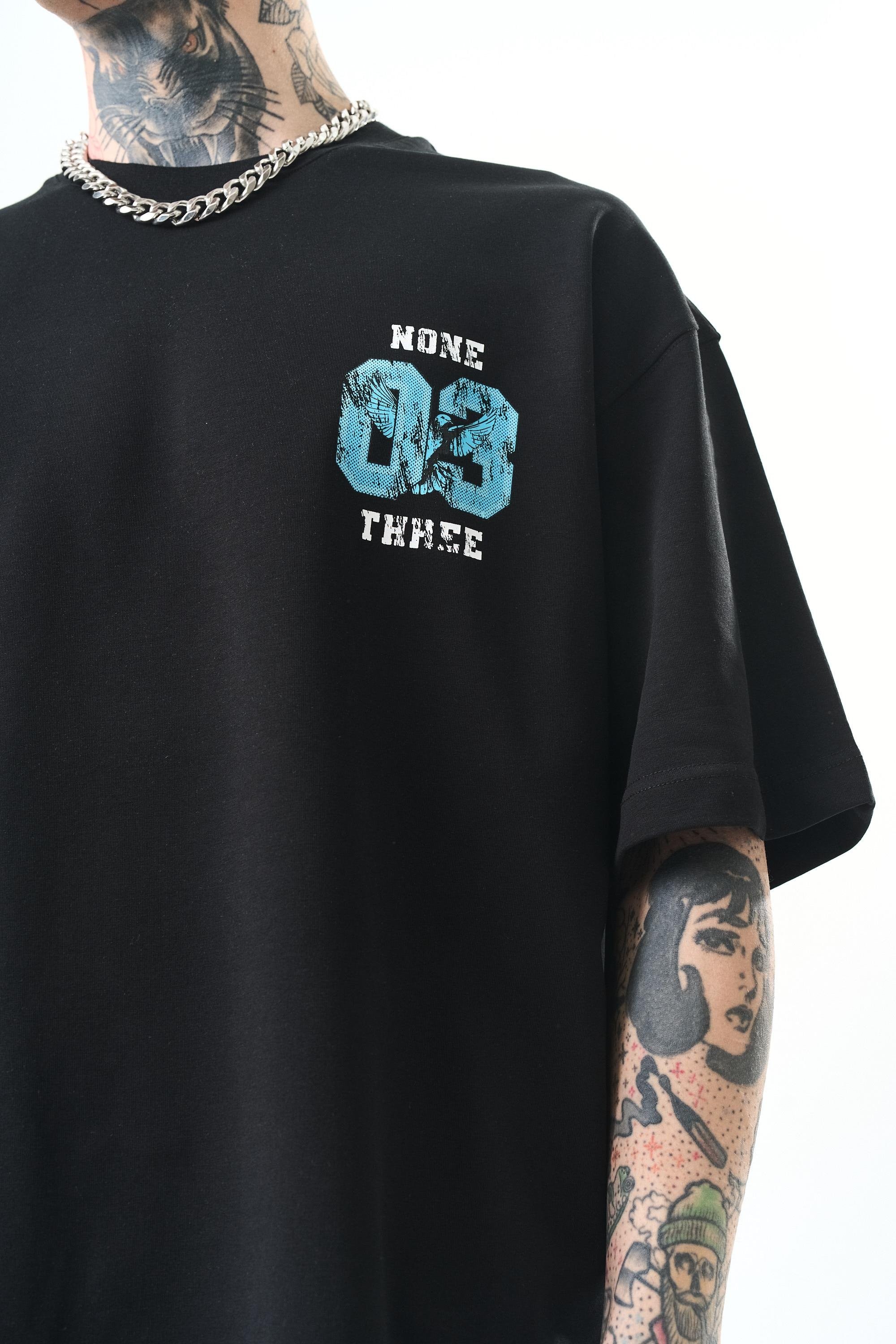 Erkek None Three Baskılı Oversize T-Shirt