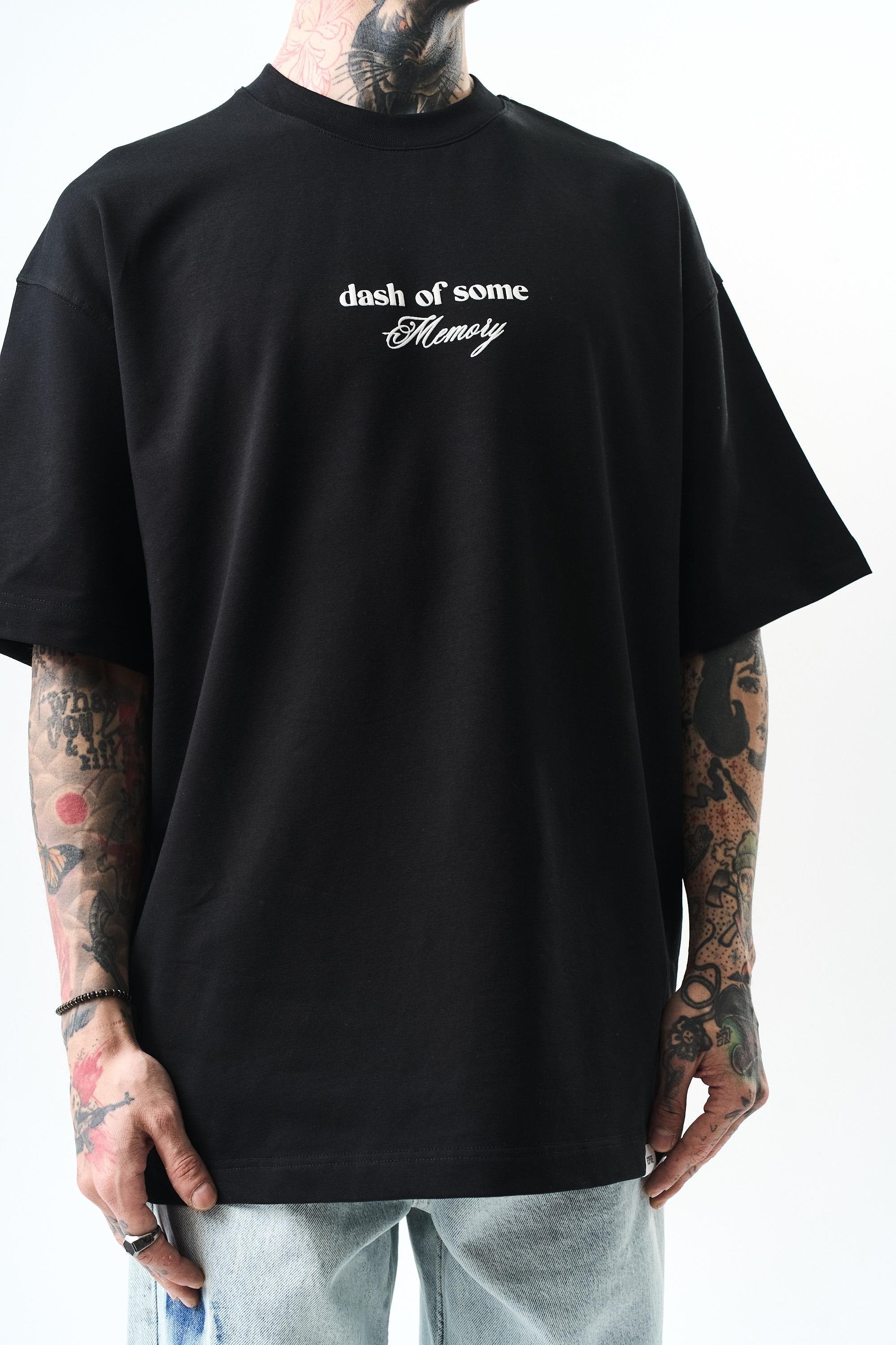 Erkek Memory Baskılı Oversize T-Shirt Siyah