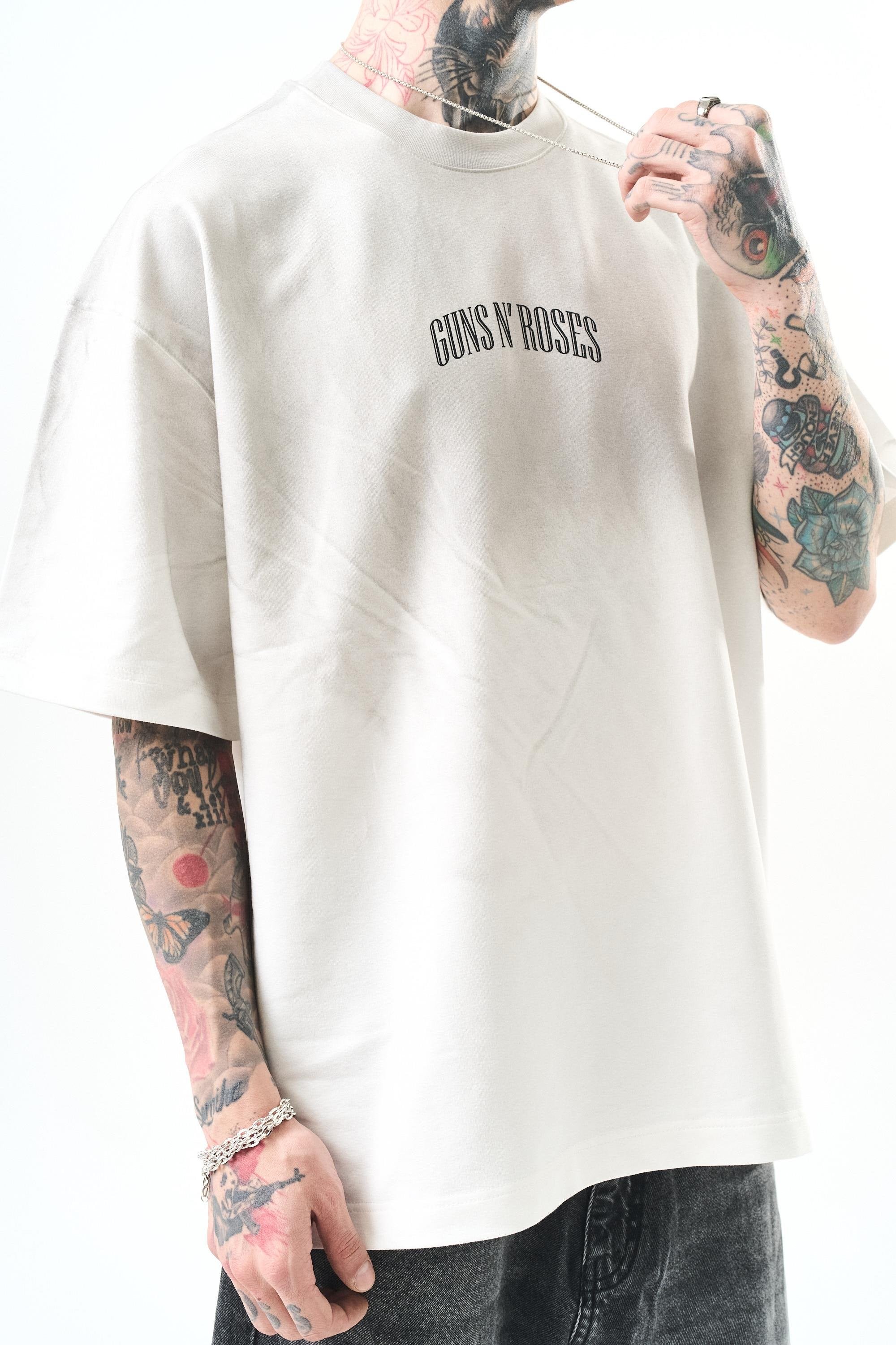 Erkek Guns Roses Baskılı Oversize T-Shirt