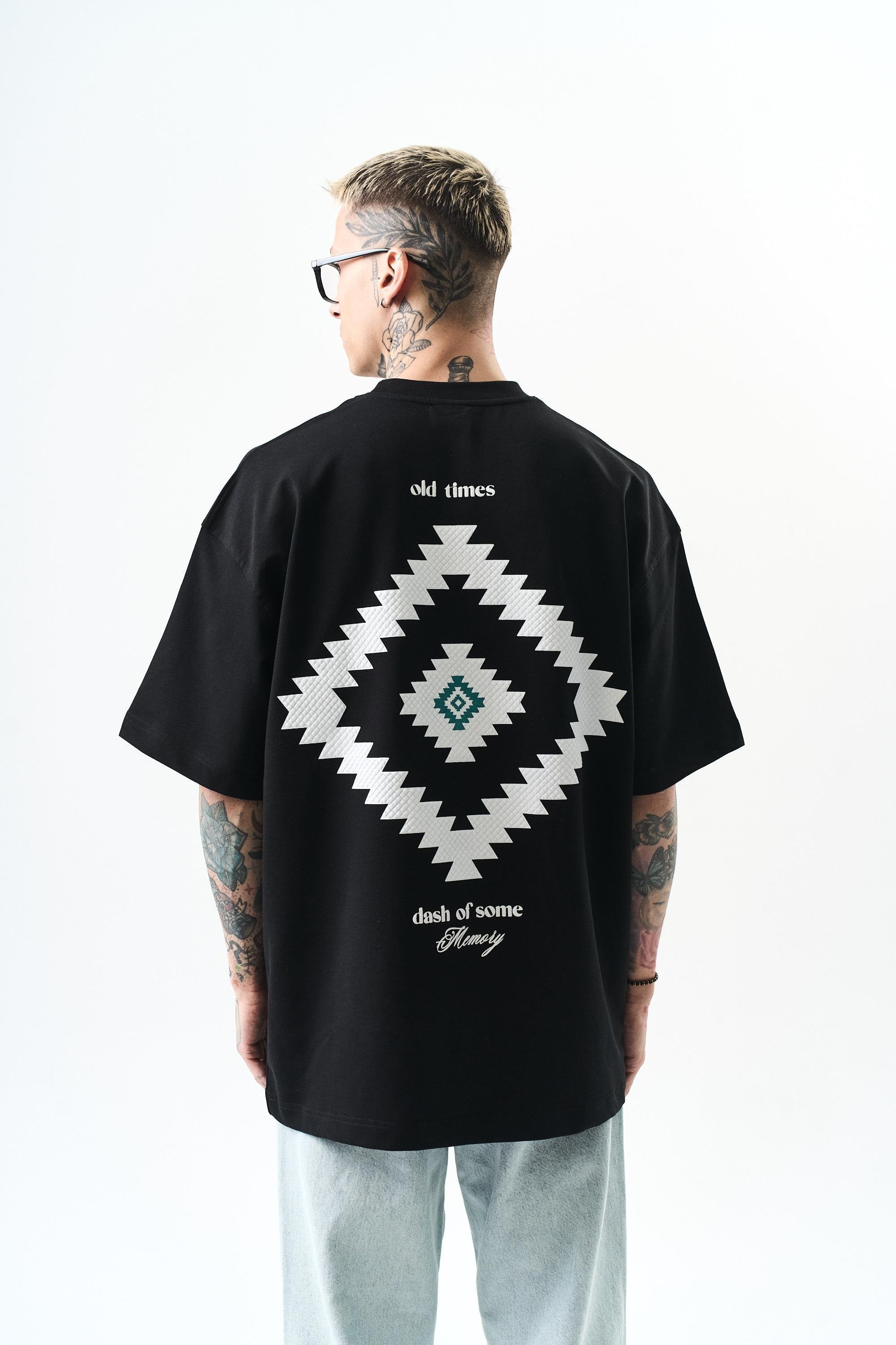 Erkek Memory Baskılı Oversize T-Shirt Siyah