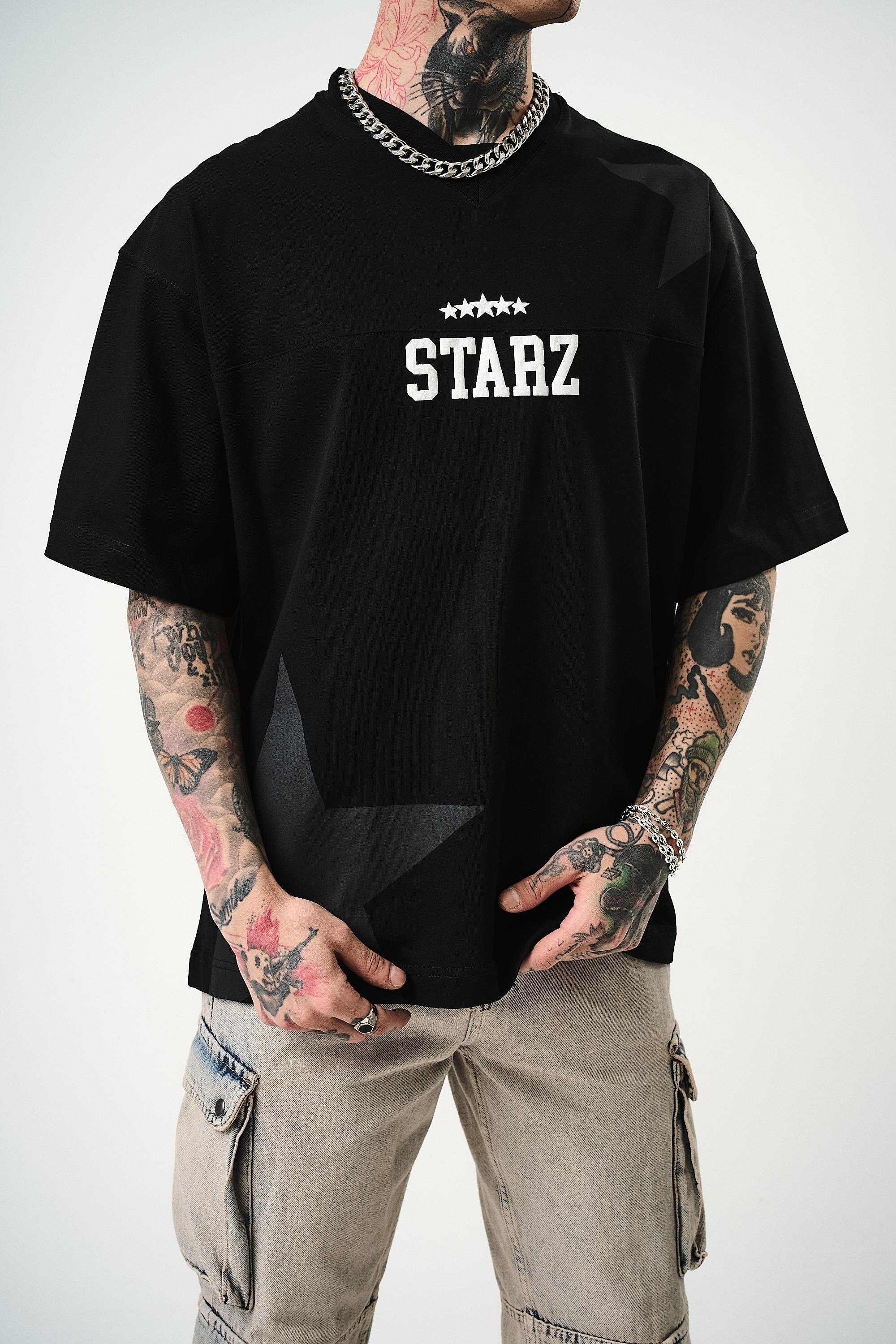 Erkek 22 Starz Baskılı Oversize T-Shirt 