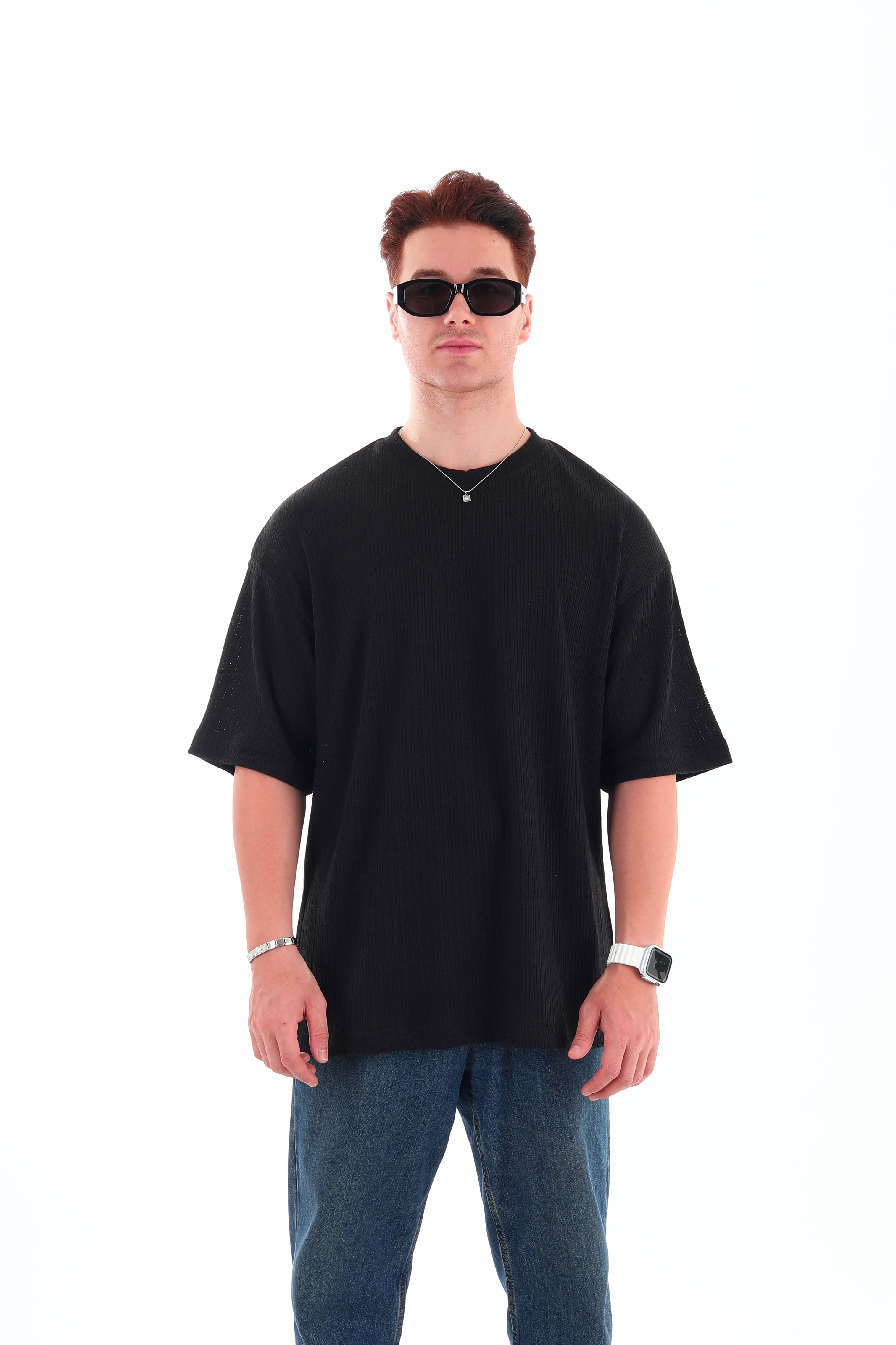 Haft Collection Dikiş Detaylı Basic T-Shirt - siyah