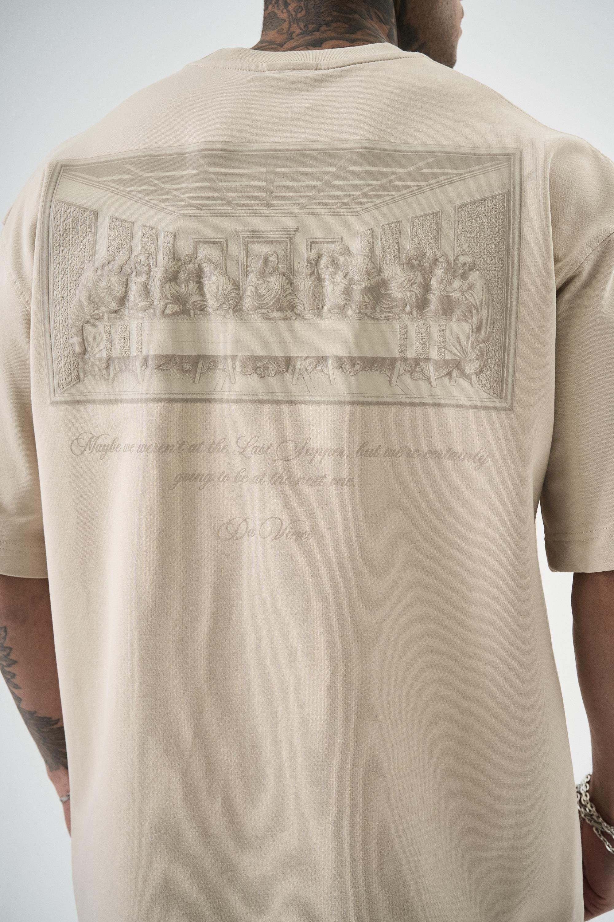 Erkek Da Vinci Baskılı Oversize T-Shirt
