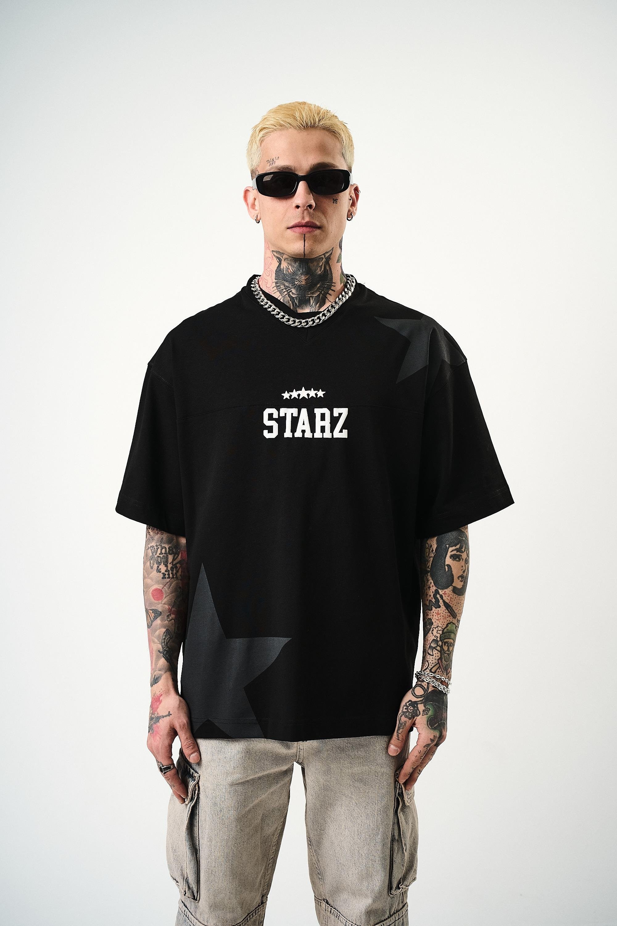 Erkek 22 Starz Baskılı Oversize T-Shirt 