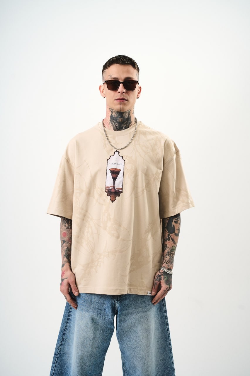 Erkek Golden Blood Oversize T-shirt  - Bej