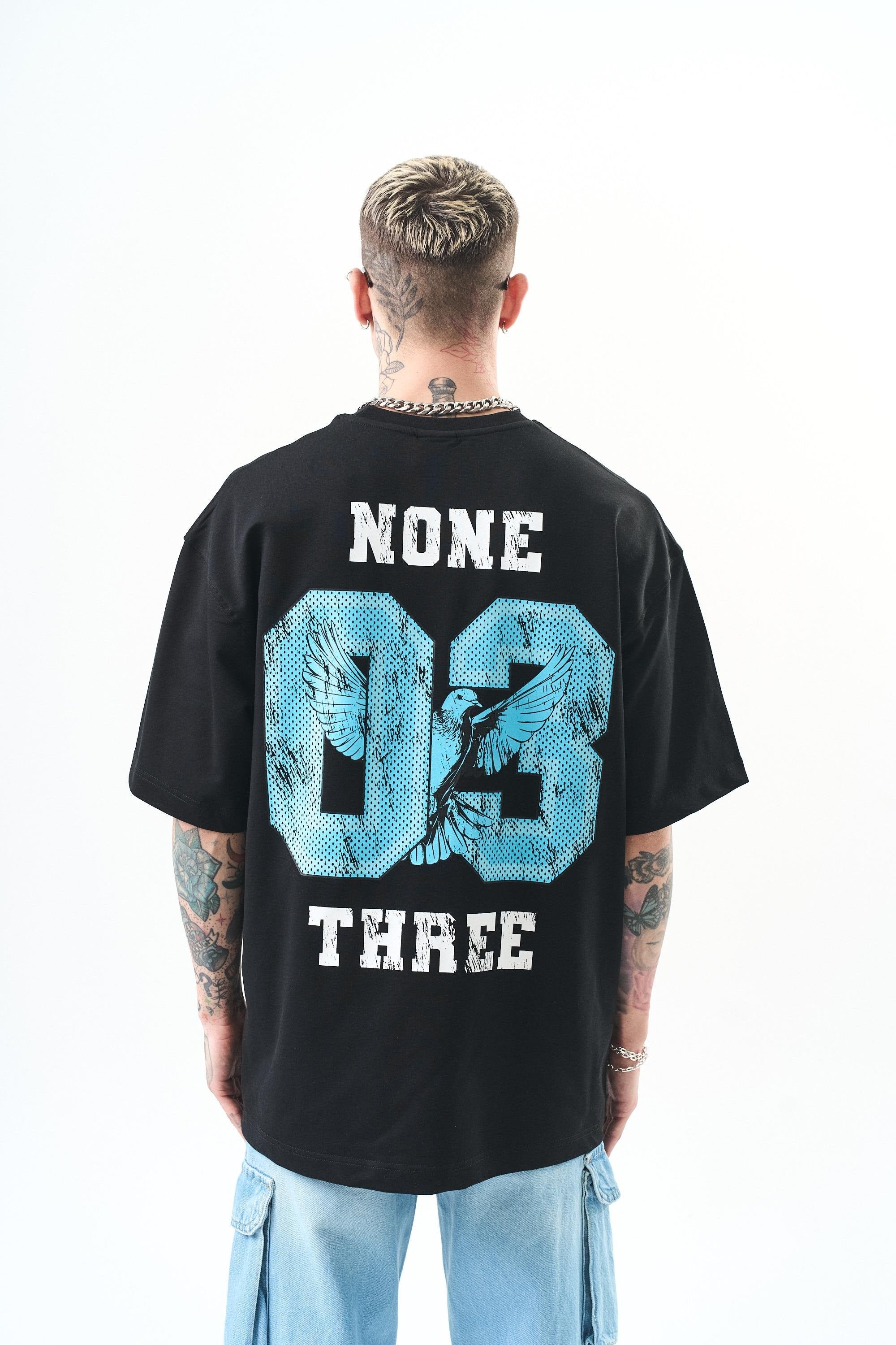 Erkek None Three Baskılı Oversize T-Shirt