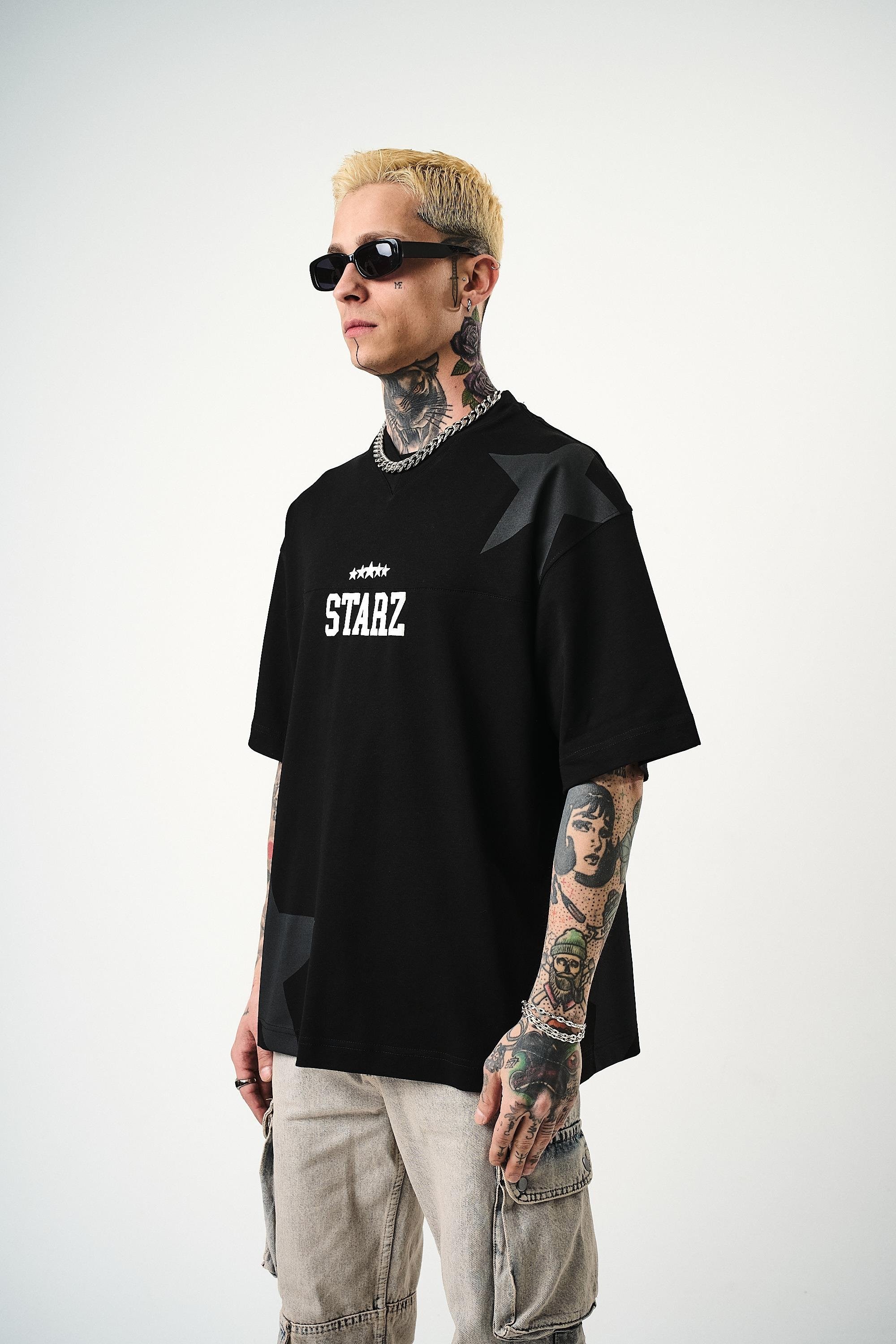 Erkek 22 Starz Baskılı Oversize T-Shirt 