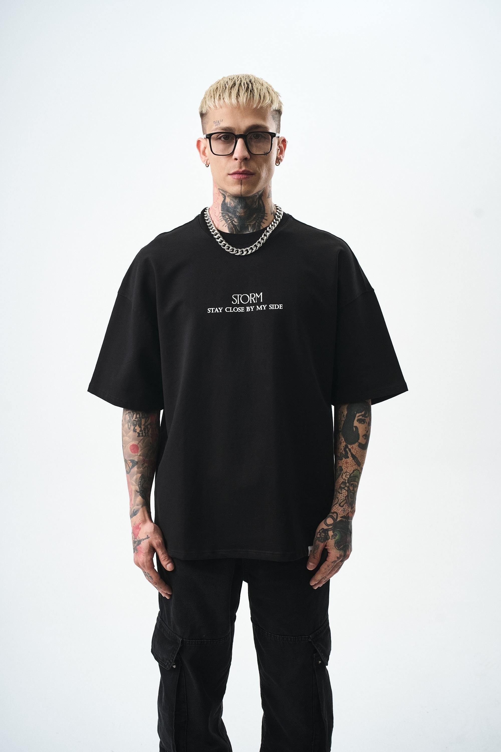 Storm Baskılı Oversize T-Shirt - siyah