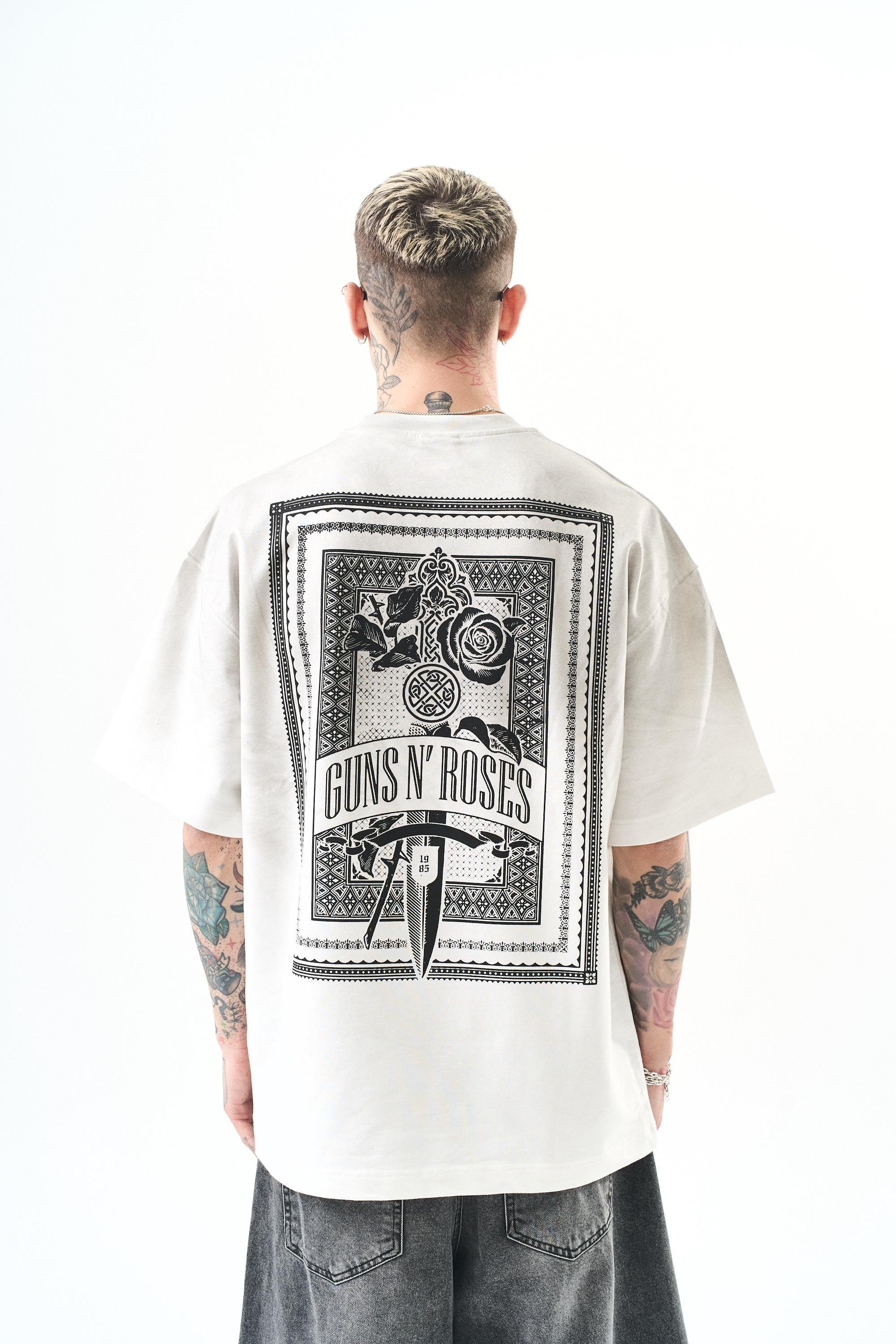 Erkek Guns Roses Baskılı Oversize T-Shirt