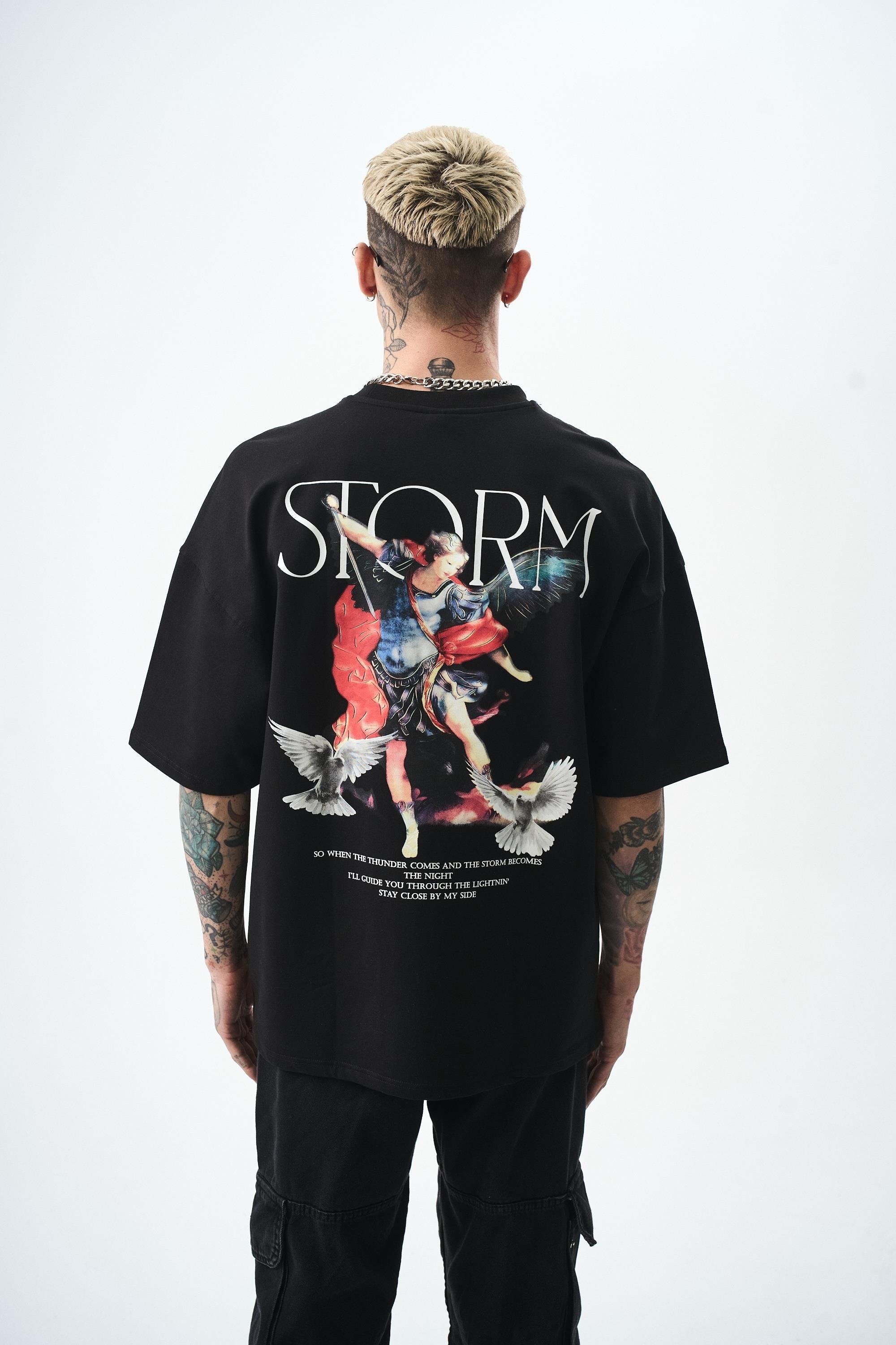Storm Baskılı Oversize T-Shirt