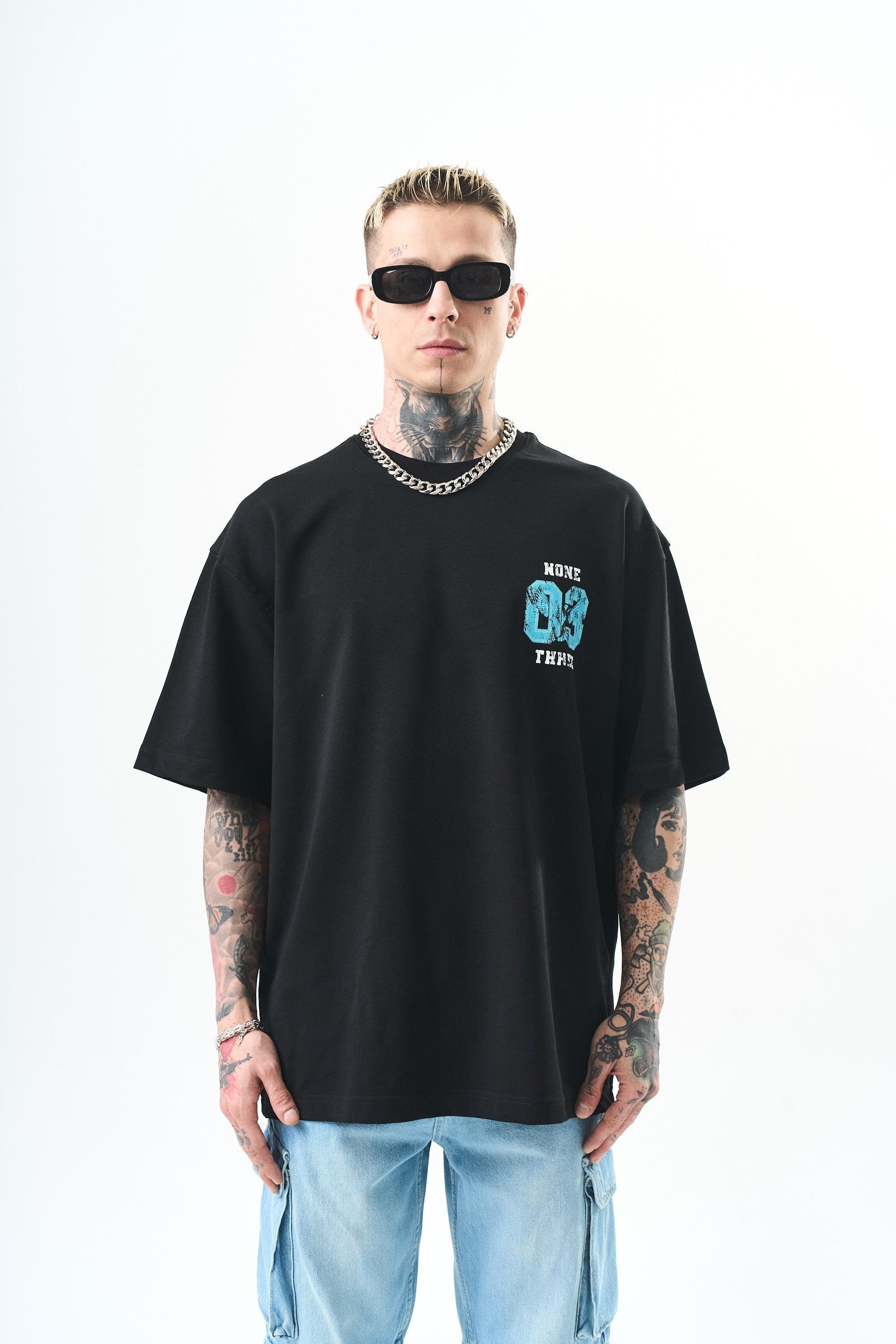 Erkek None Three Baskılı Oversize T-Shirt