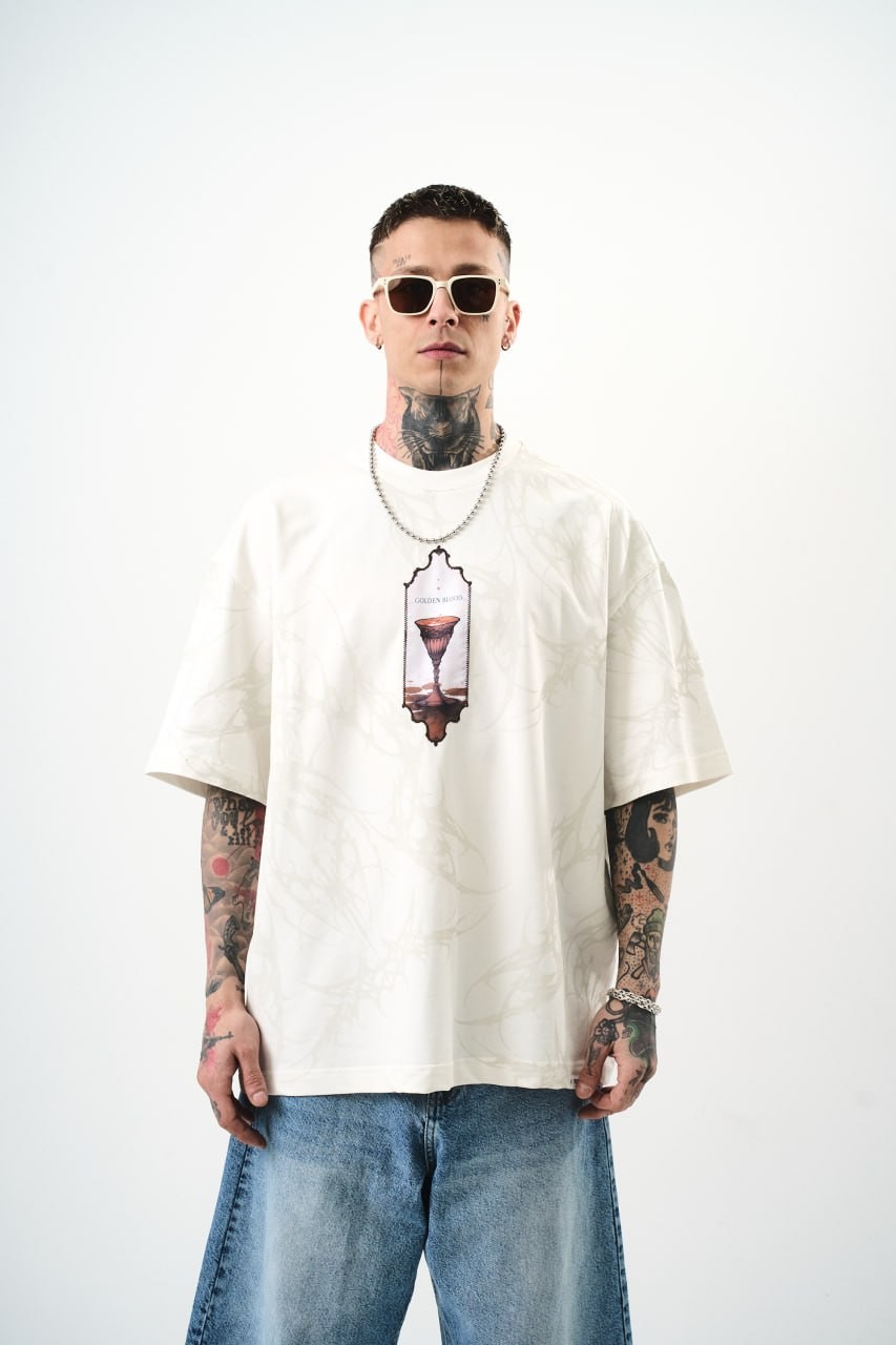 Erkek Golden Blood Oversize T-shirt  - beyaz