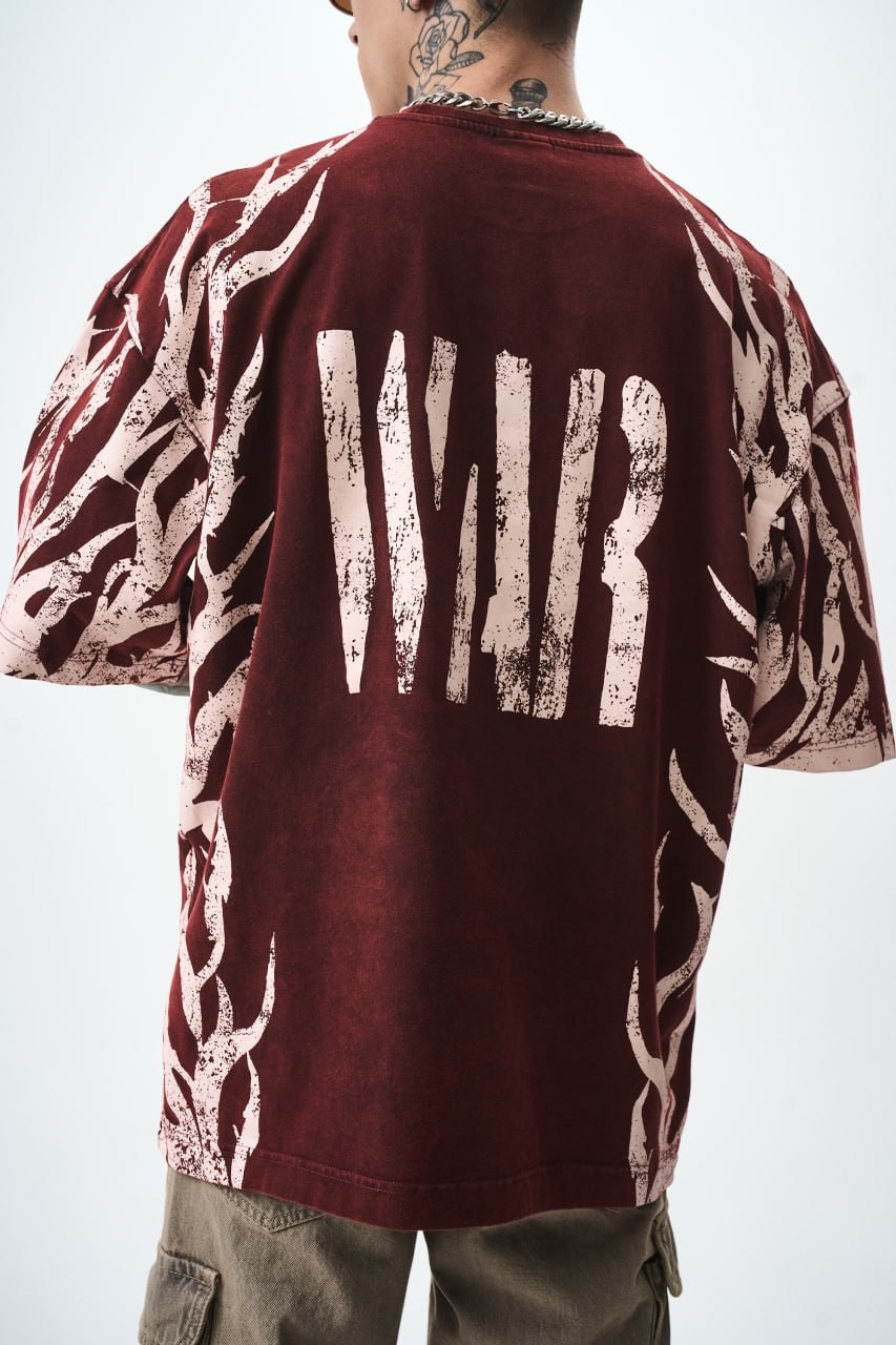 War Baskılı Yıkamalı Oversize T-Shirt