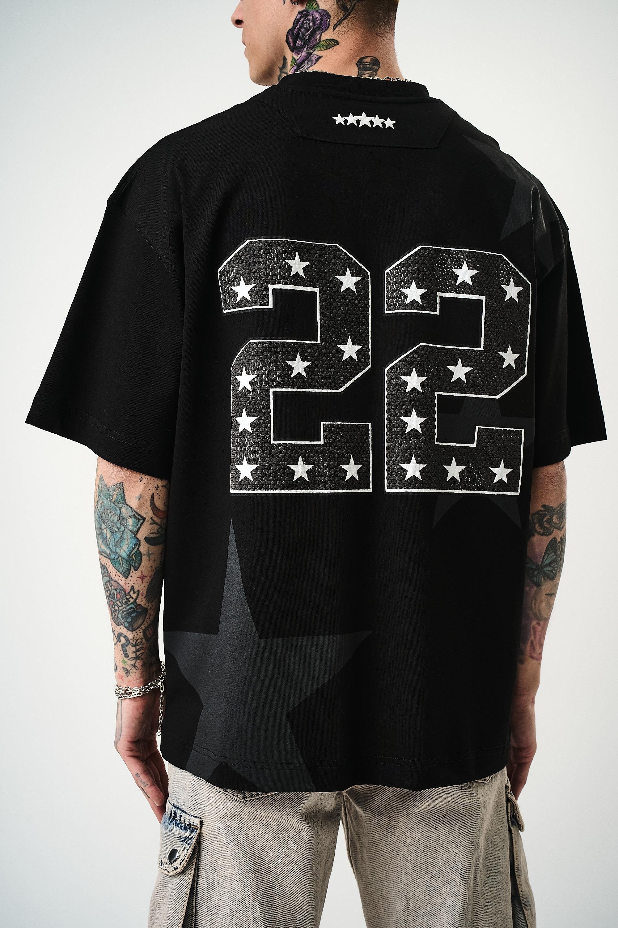 Erkek 22 Starz Baskılı Oversize T-Shirt 
