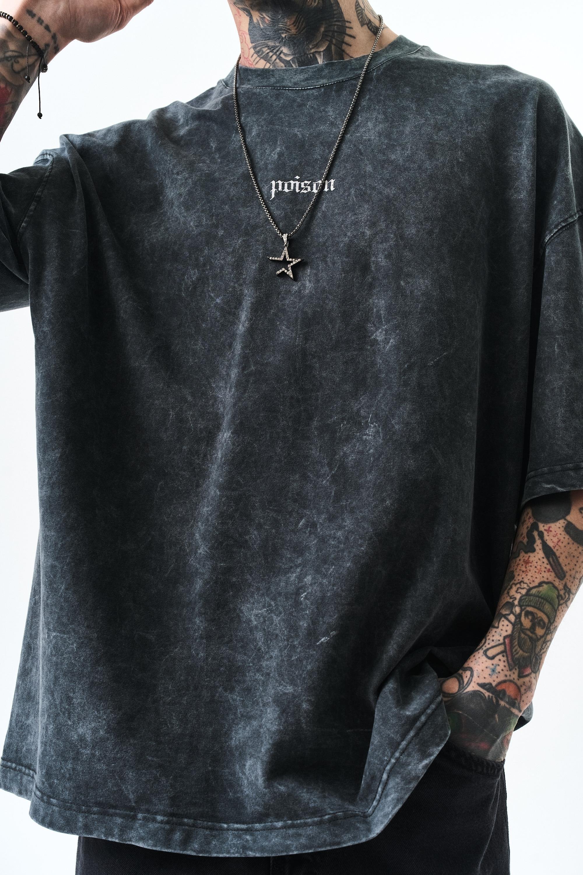 Erkek Snake Baskılı Yıkamalı Oversize T-Shirt