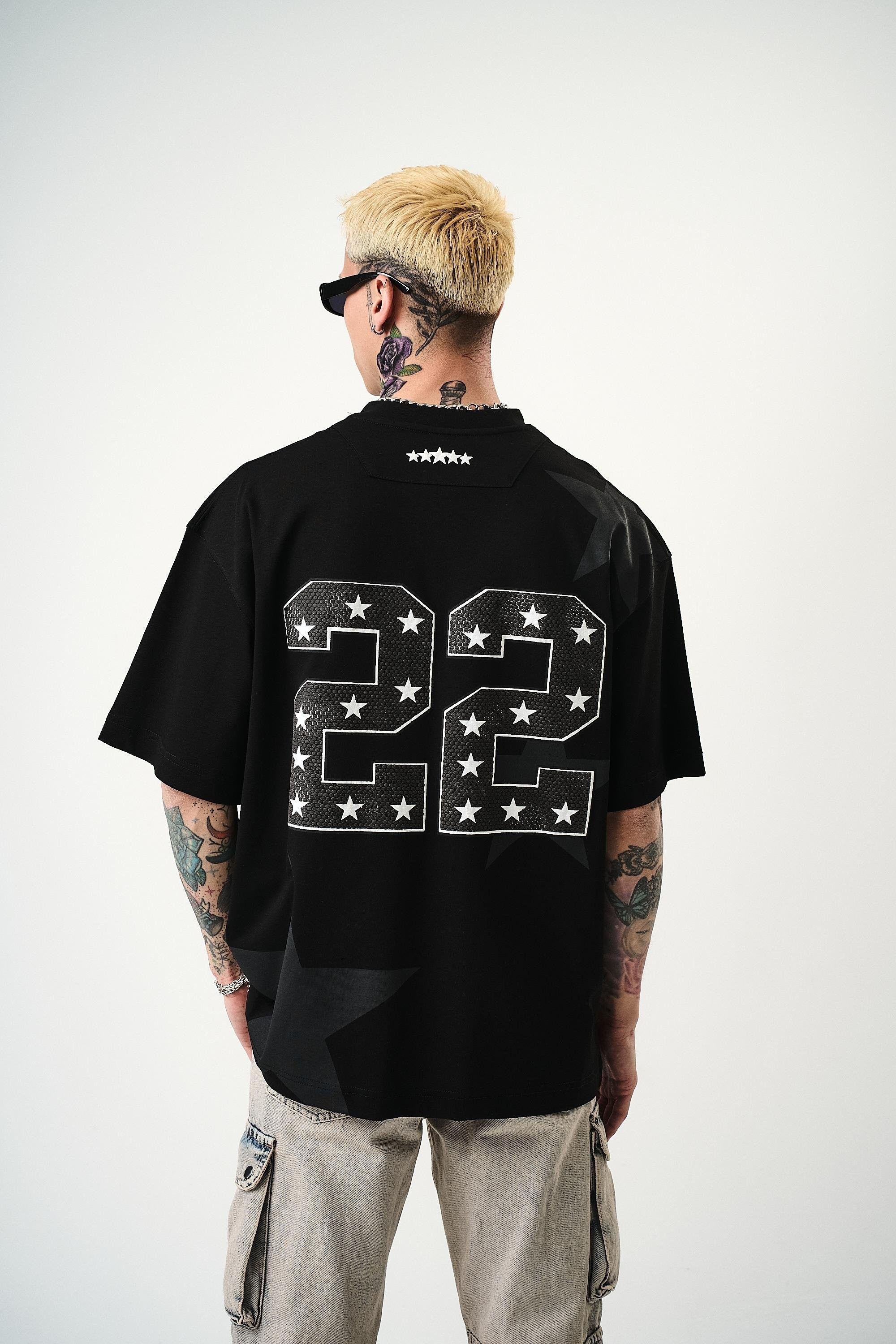 Erkek 22 Starz Baskılı Oversize T-Shirt 