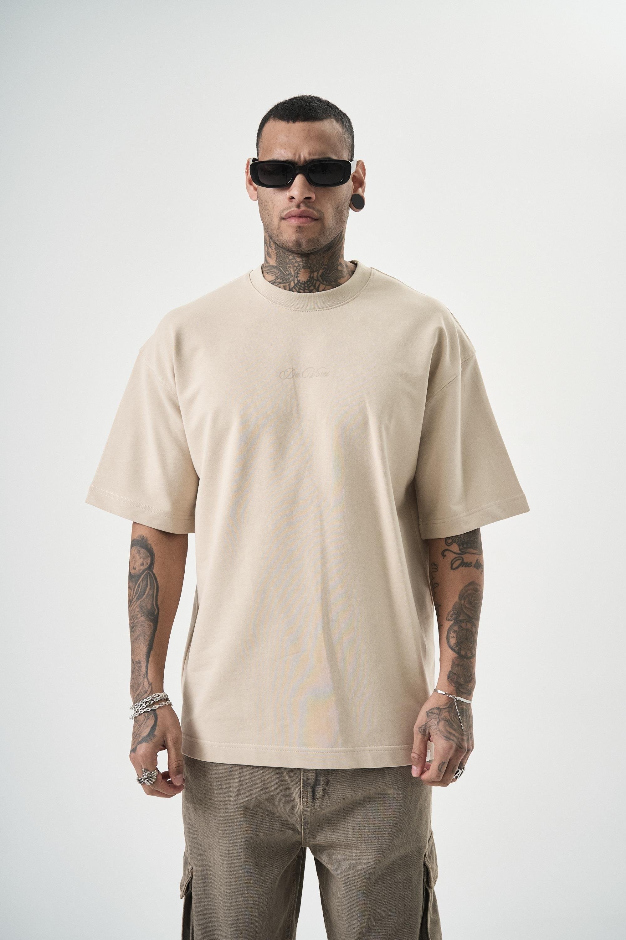 Erkek Da Vinci Baskılı Oversize T-Shirt - L