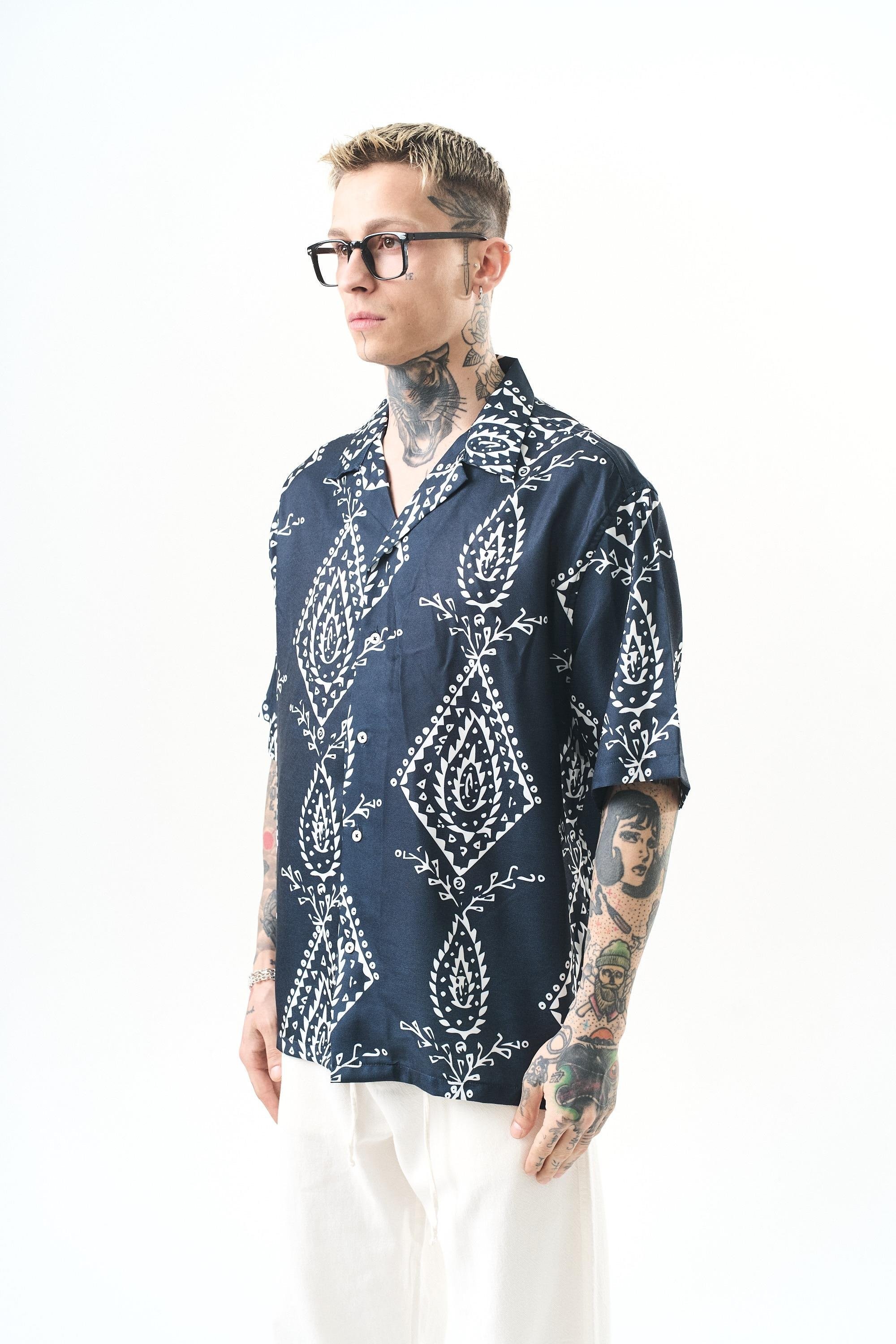 Erkek Pais Pattern Baskılı Oversize Gömlek