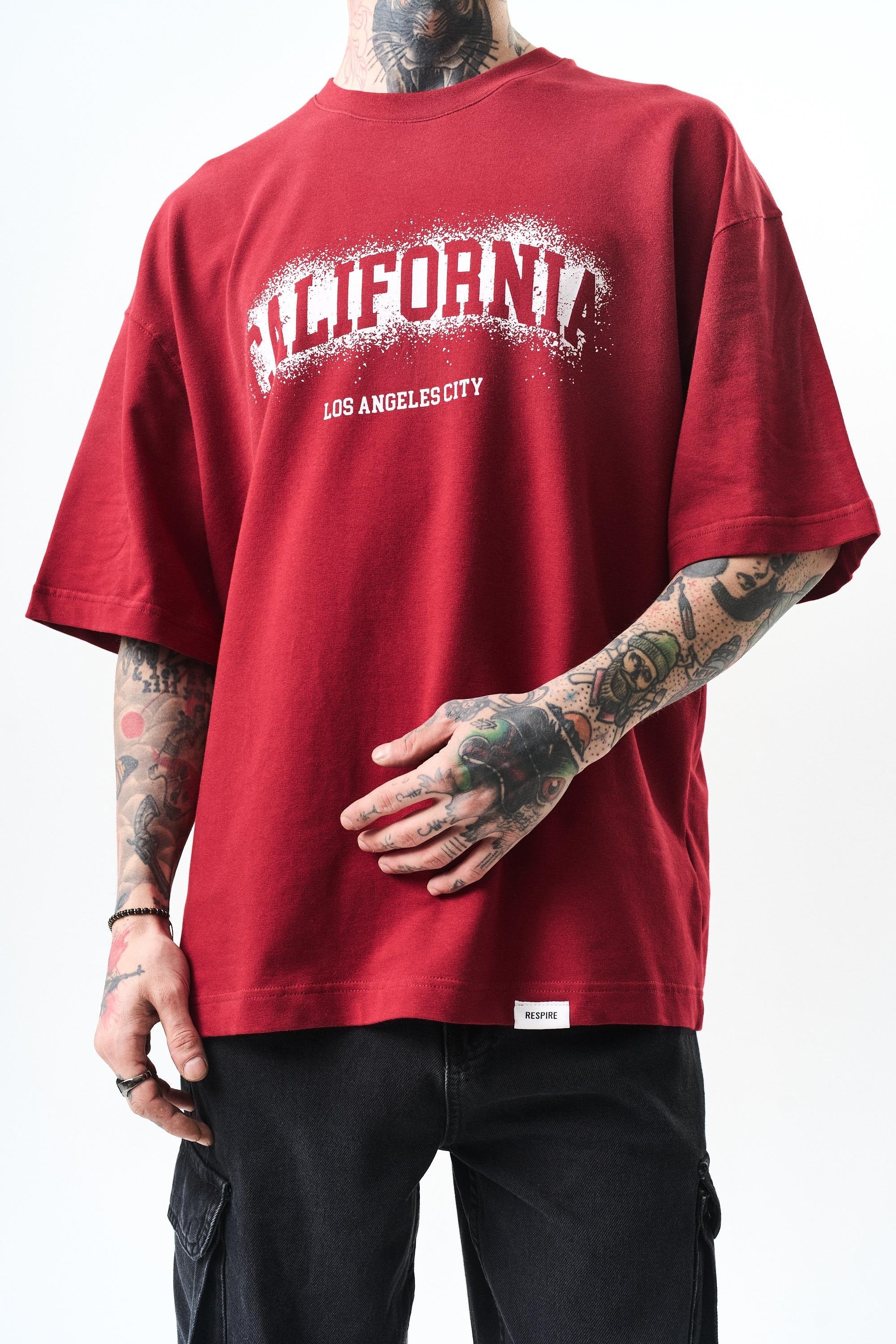 Erkek California Baskılı Oversize T-Shirt - M