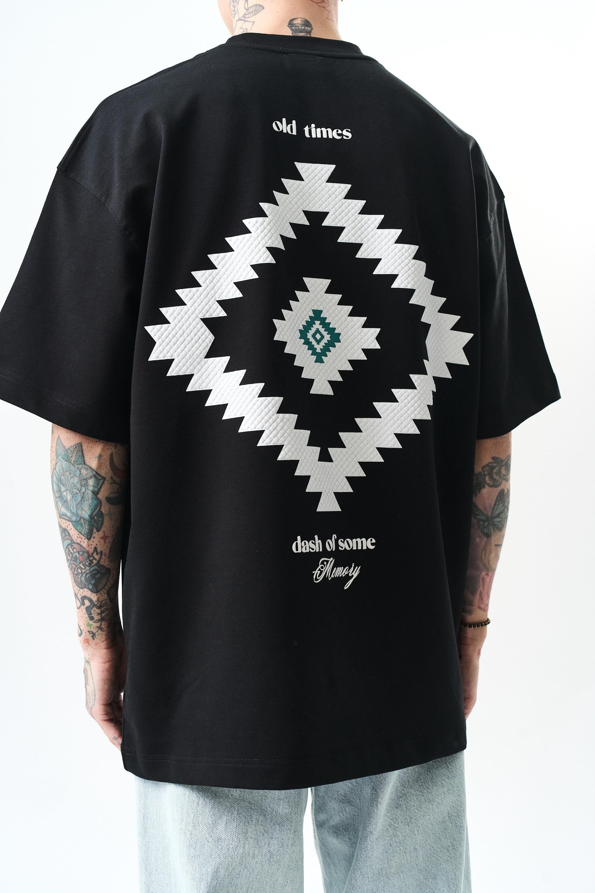 Erkek Memory Baskılı Oversize T-Shirt Siyah