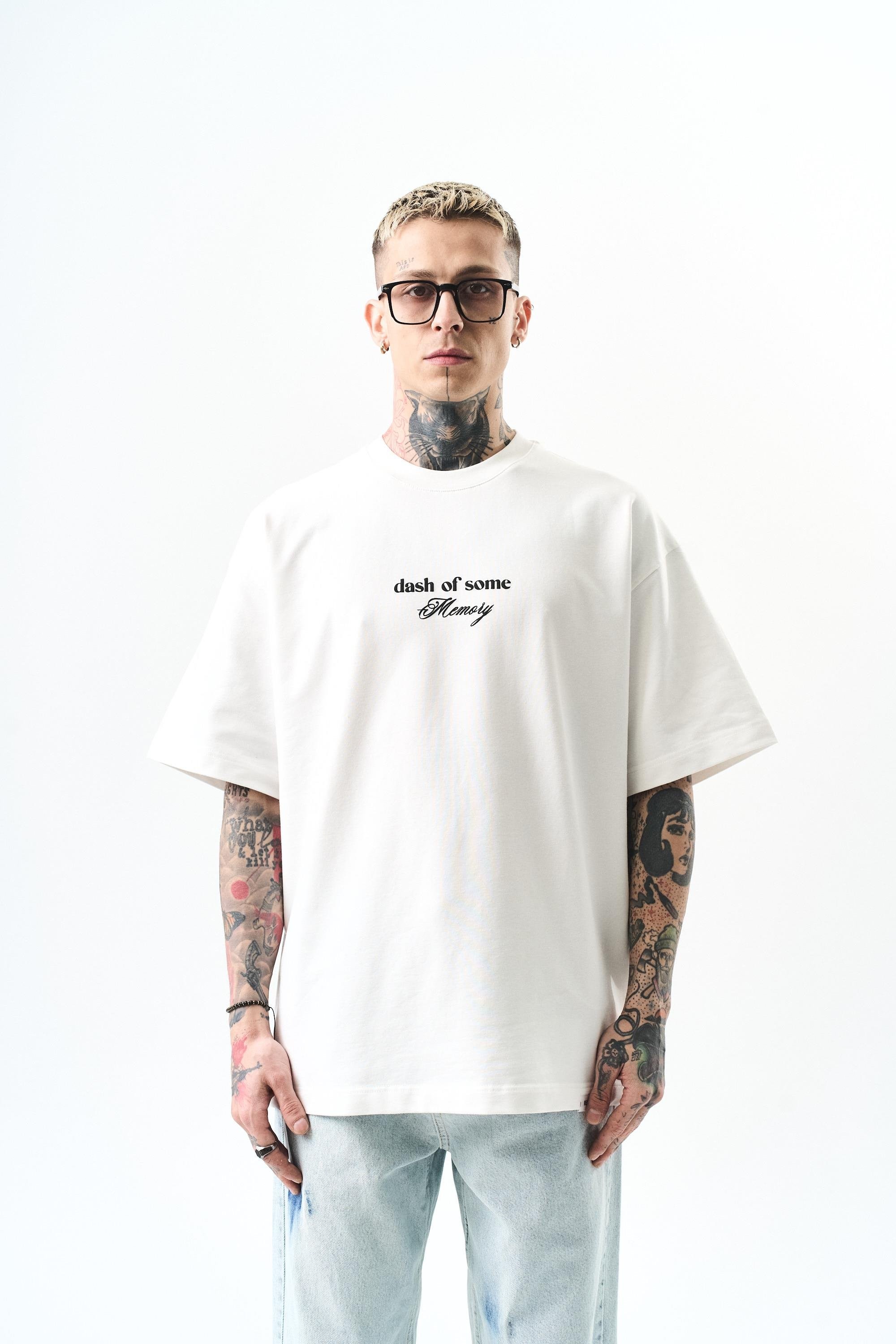 Erkek Memory Baskılı Oversize T-Shirt Siyah - Beyaz