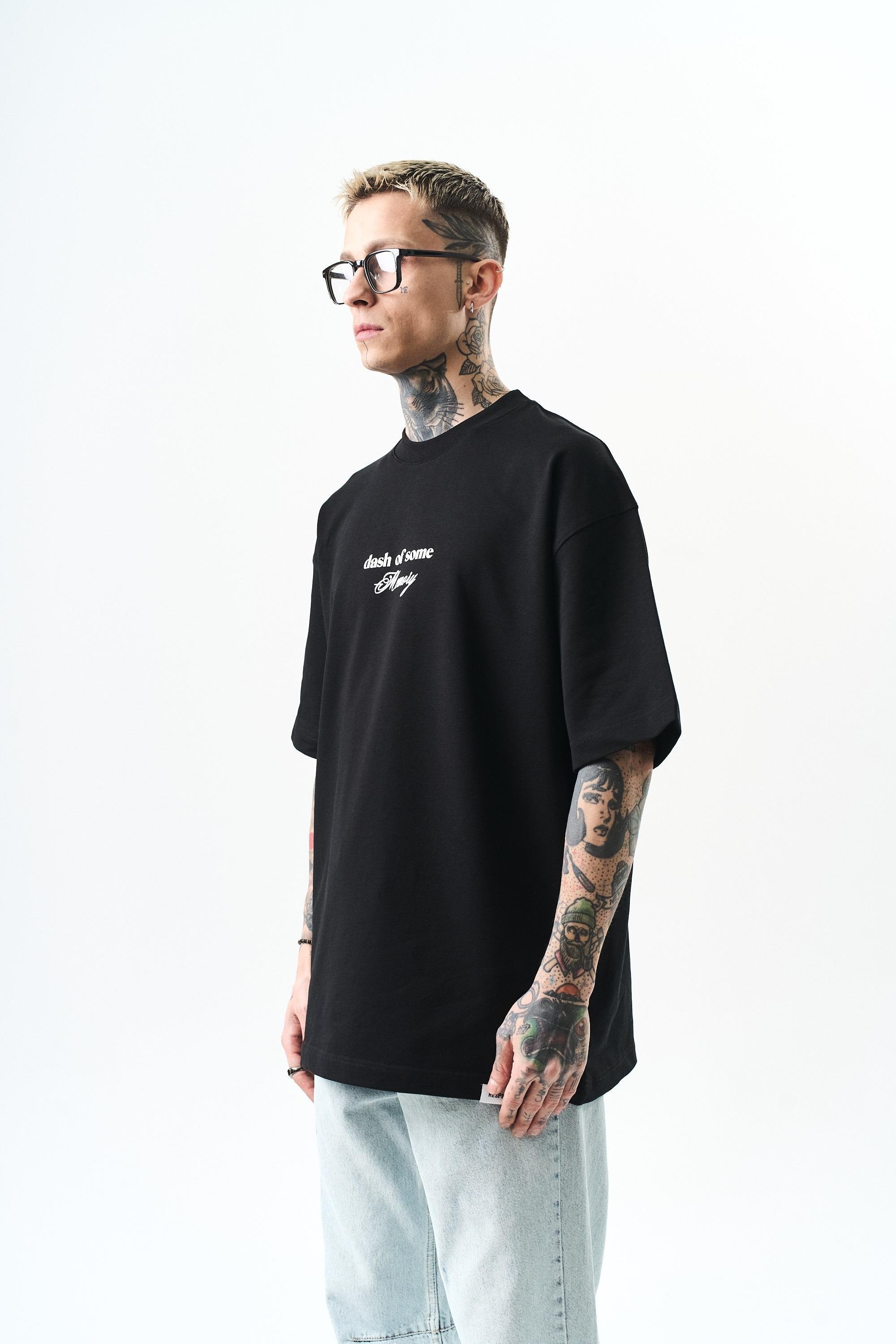 Erkek Memory Baskılı Oversize T-Shirt Siyah
