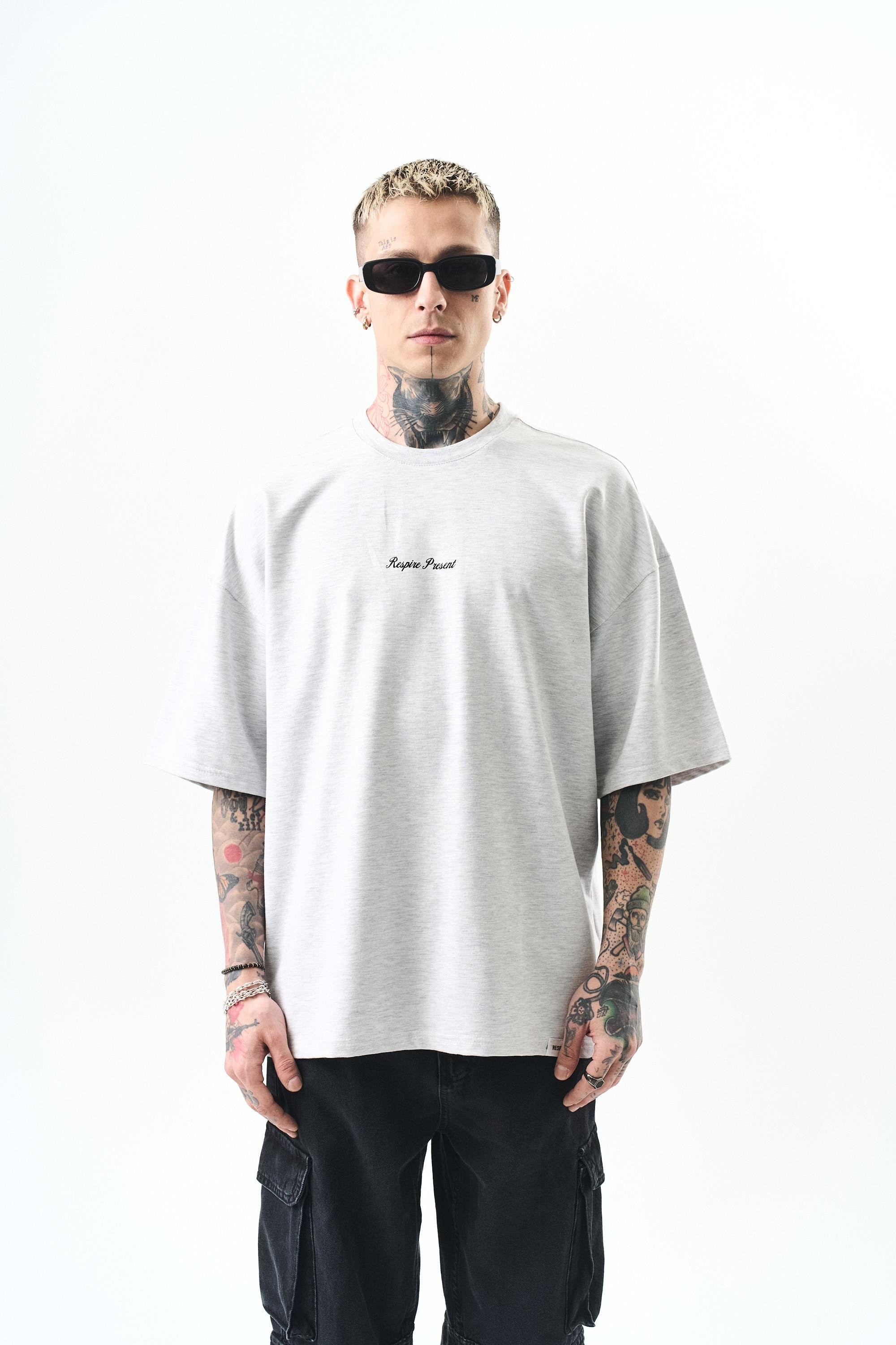 Respire Present Yazılı Oversize T-Shirt - kar melanj