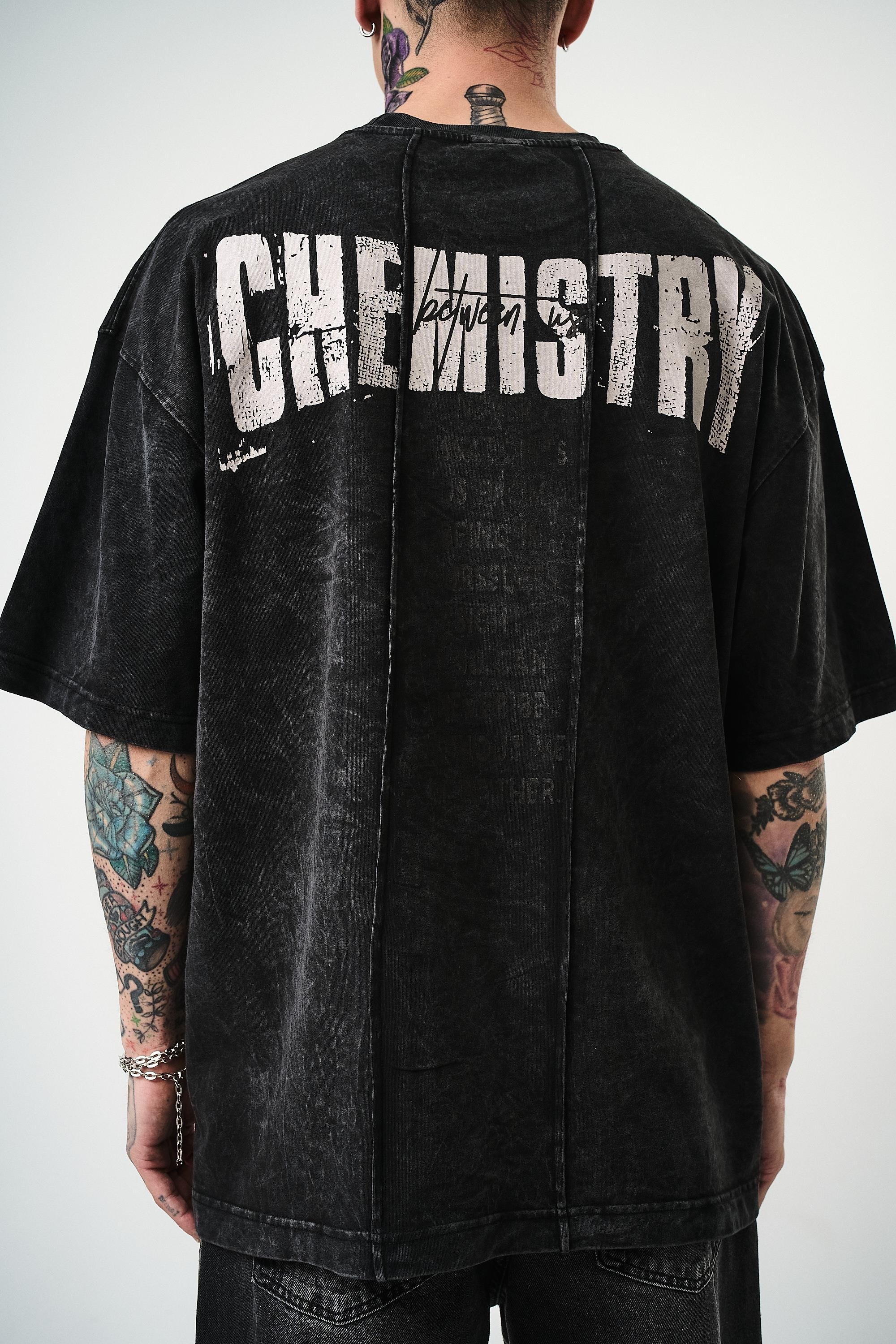 Erkek Chemistry Baskılı Yıkamalı Oversize T-Shirt