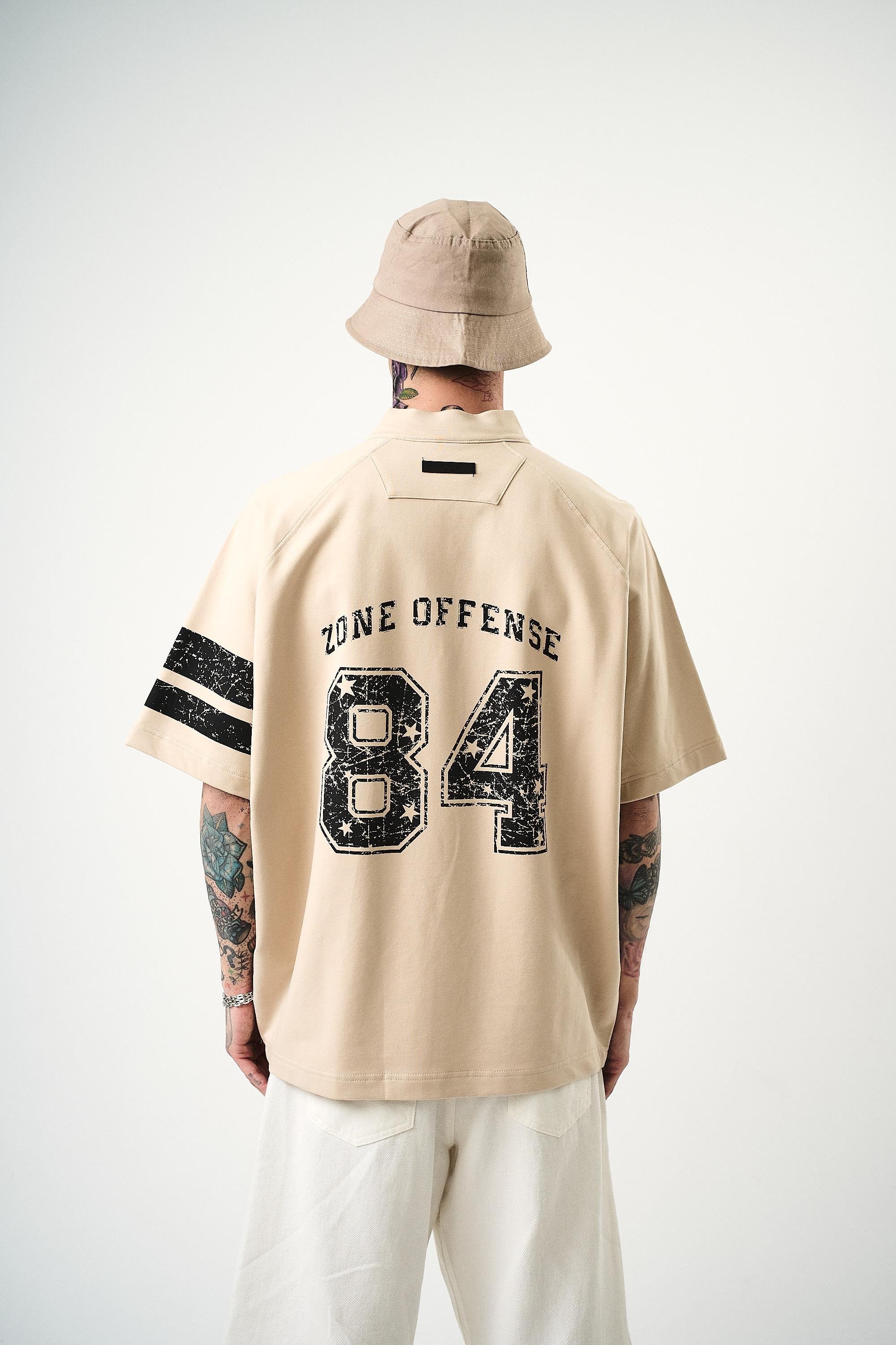 84 Zone Baskılı Oversize T-Shirt - Ekru