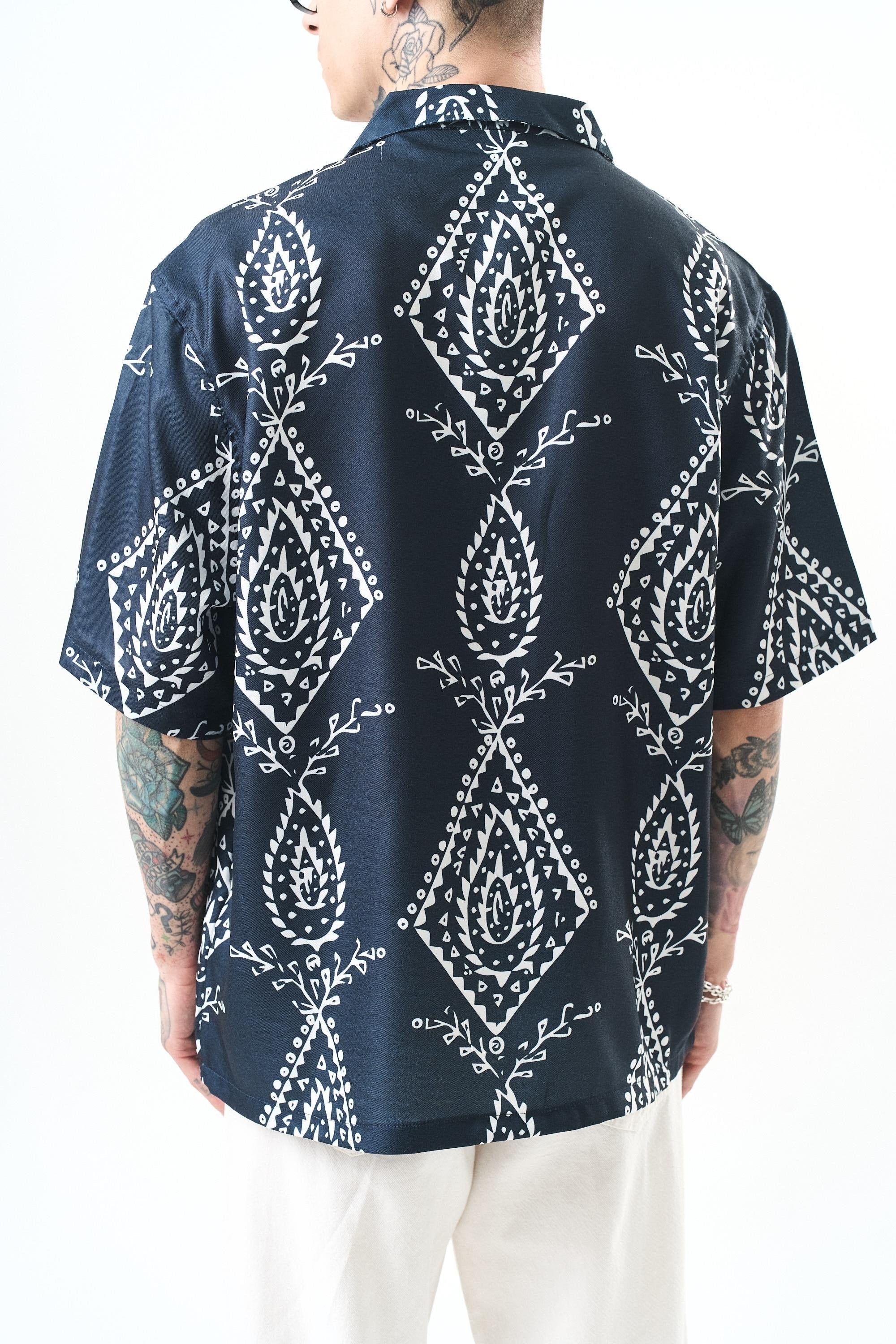 Erkek Pais Pattern Baskılı Oversize Gömlek