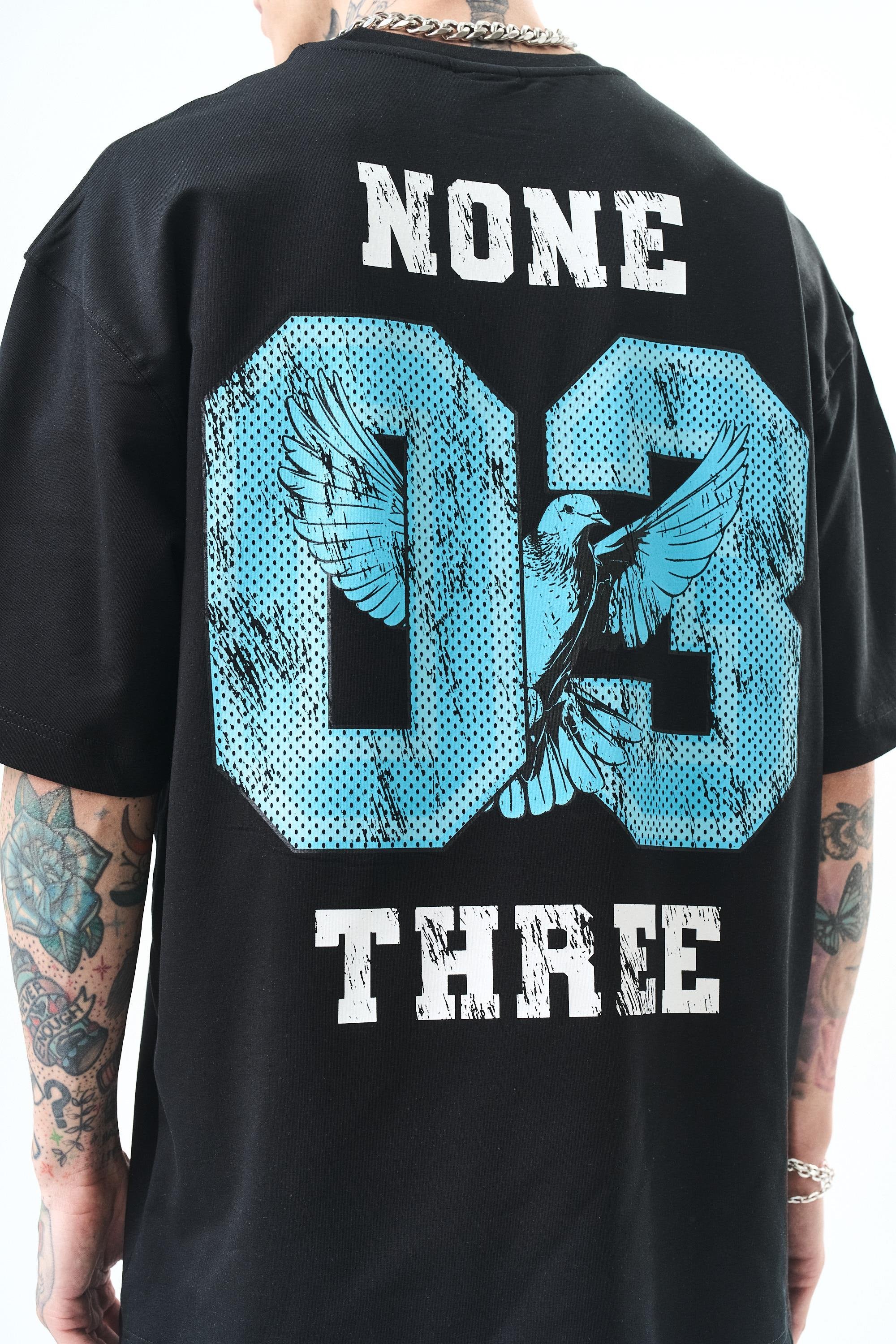 Erkek None Three Baskılı Oversize T-Shirt