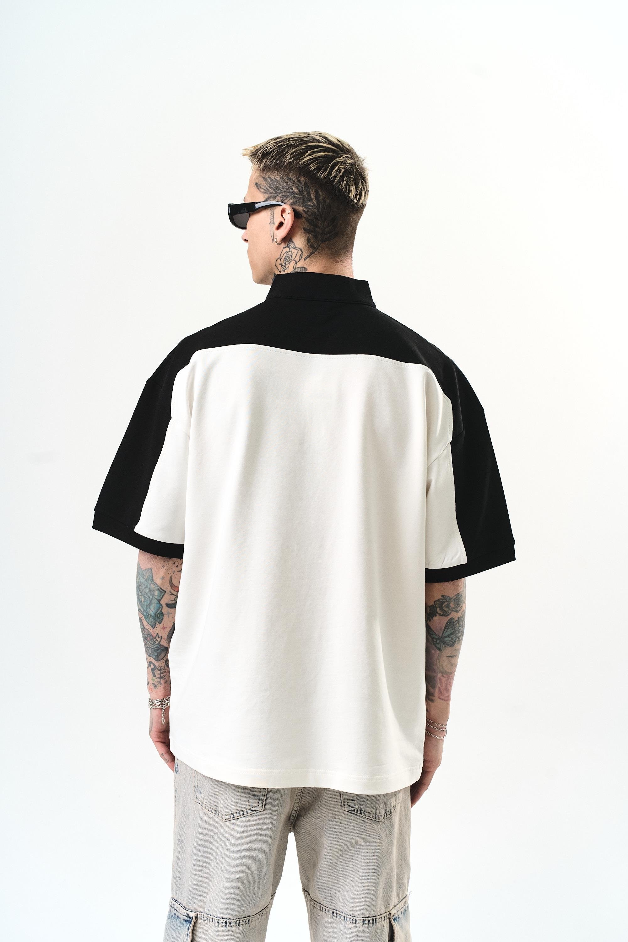Studio Nakışlı Yarım Fermuarlı Oversize T-Shirt