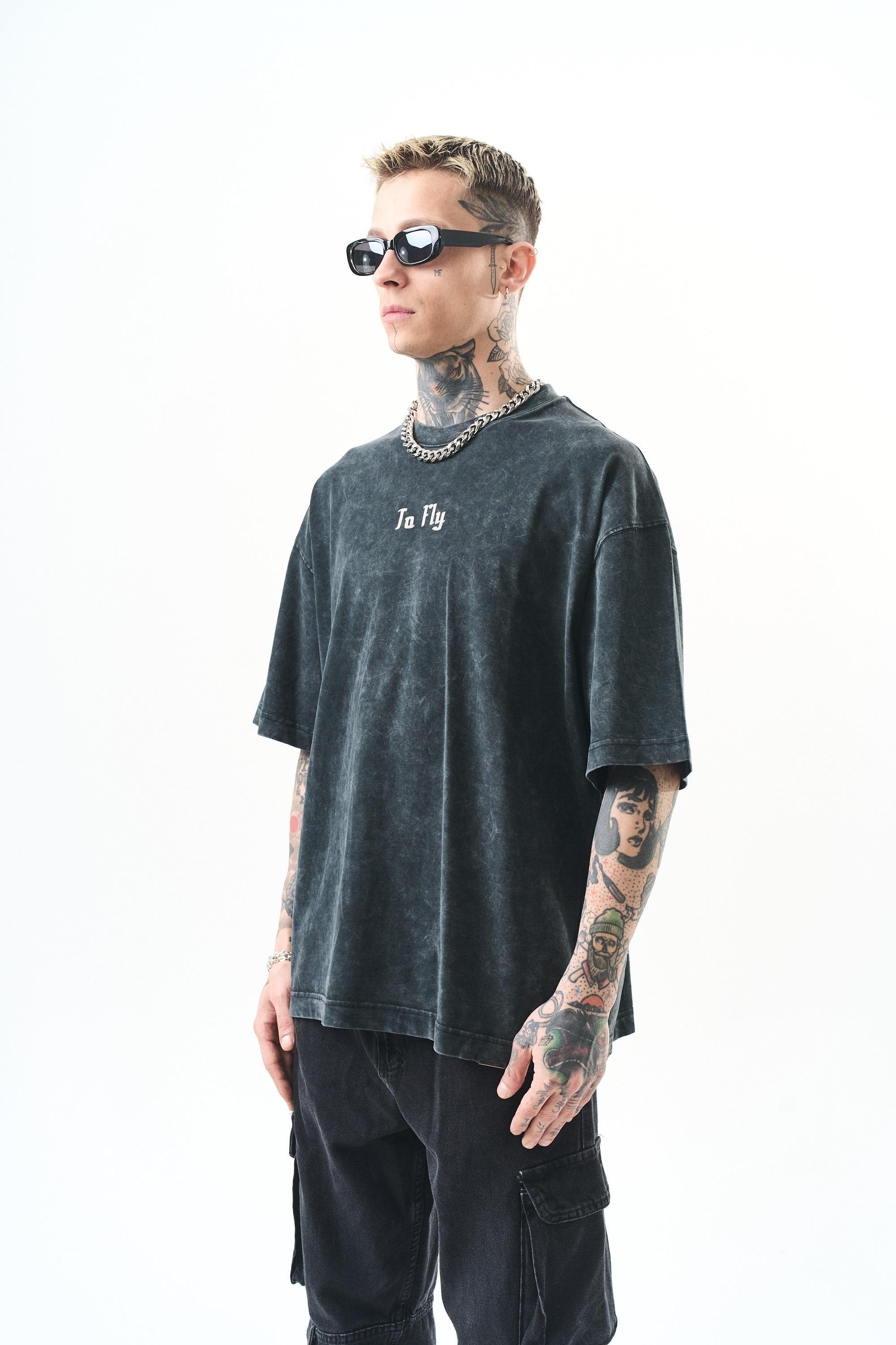 Erkek To Fly Baskılı Yıkamalı Oversize T-Shirt